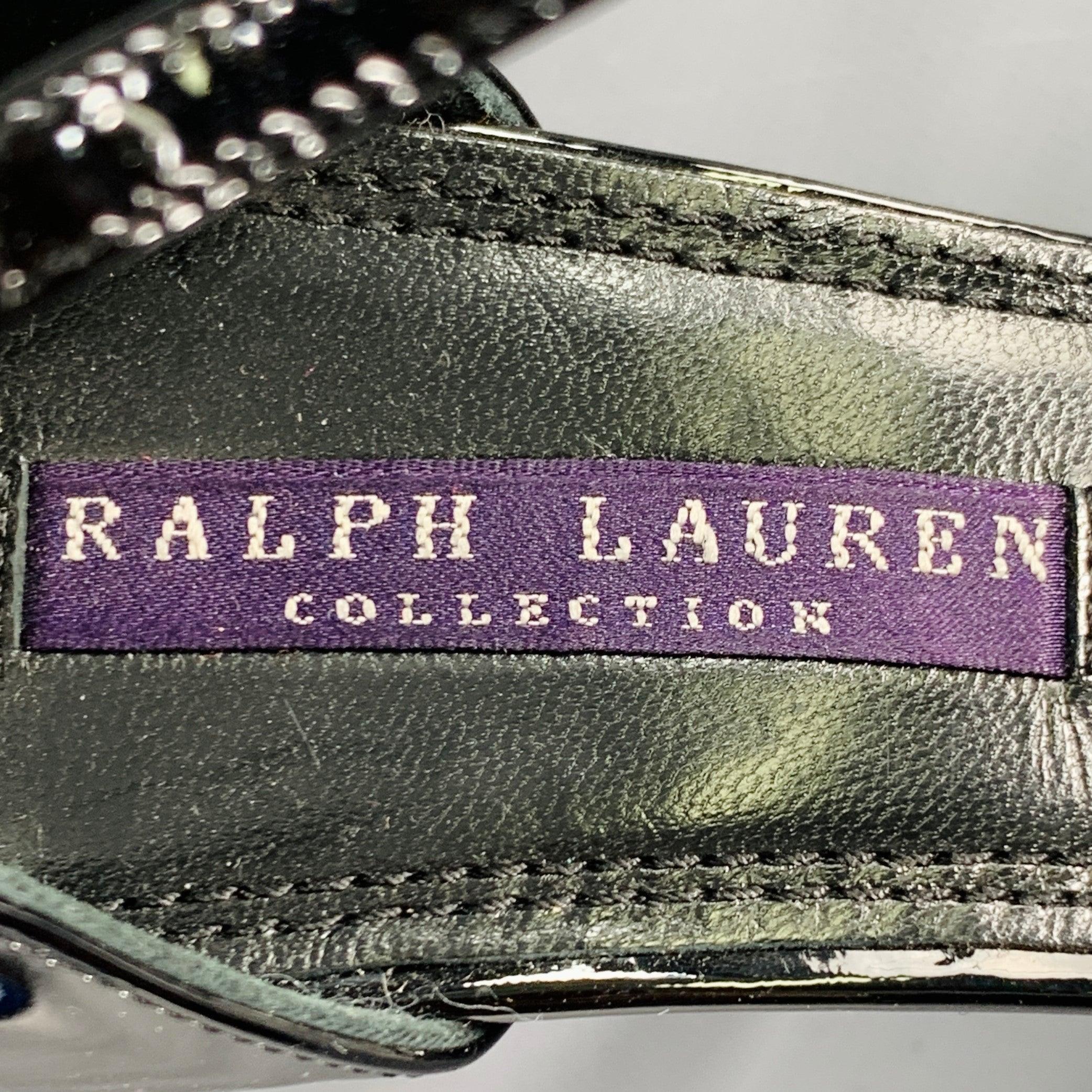 RALPH LAUREN Sandalias de tiras de charol negro talla 7.5 en venta 2