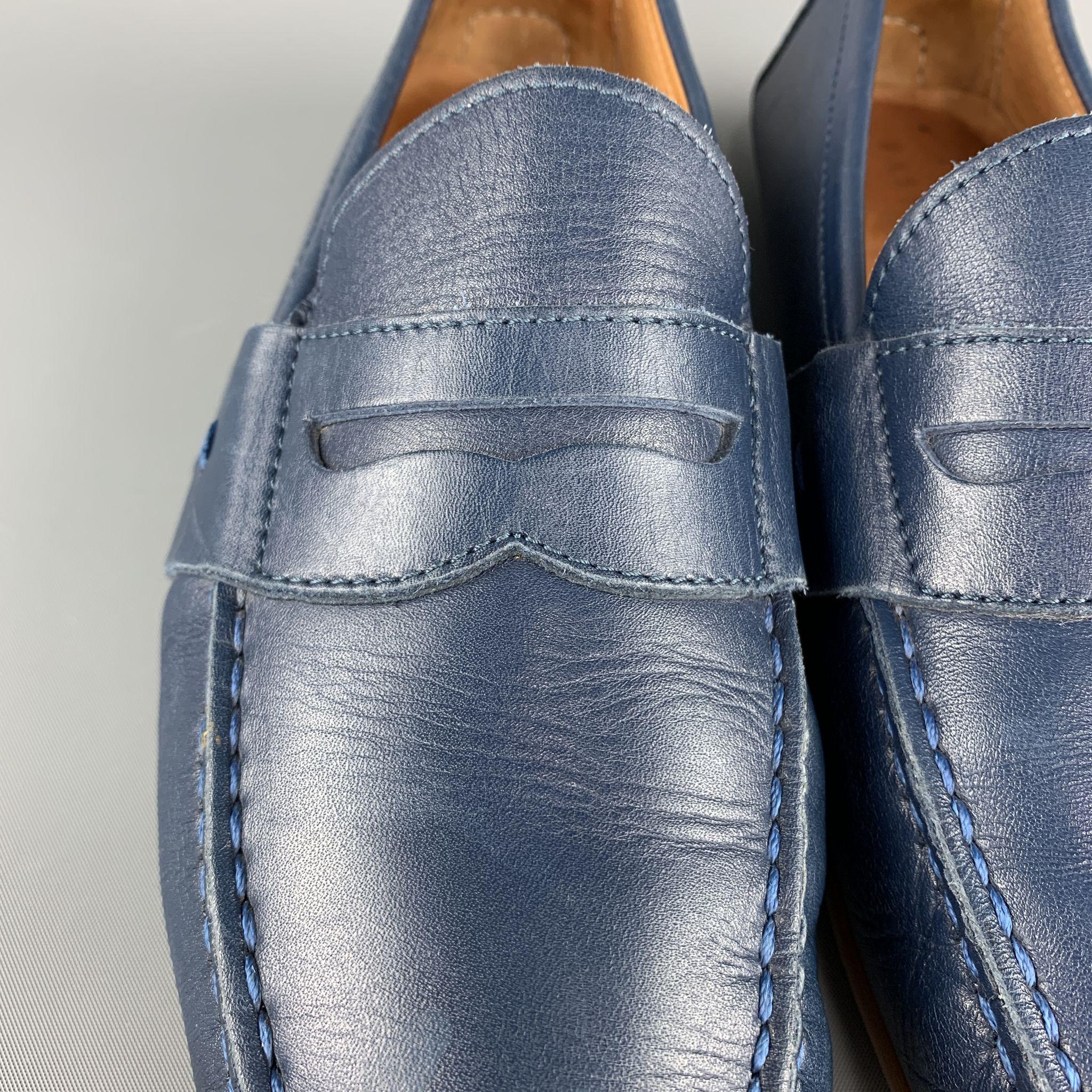 RALPH LAUREN Size 7.5 Navy Solid Leather Drivers Loafers In Excellent Condition In San Francisco, CA