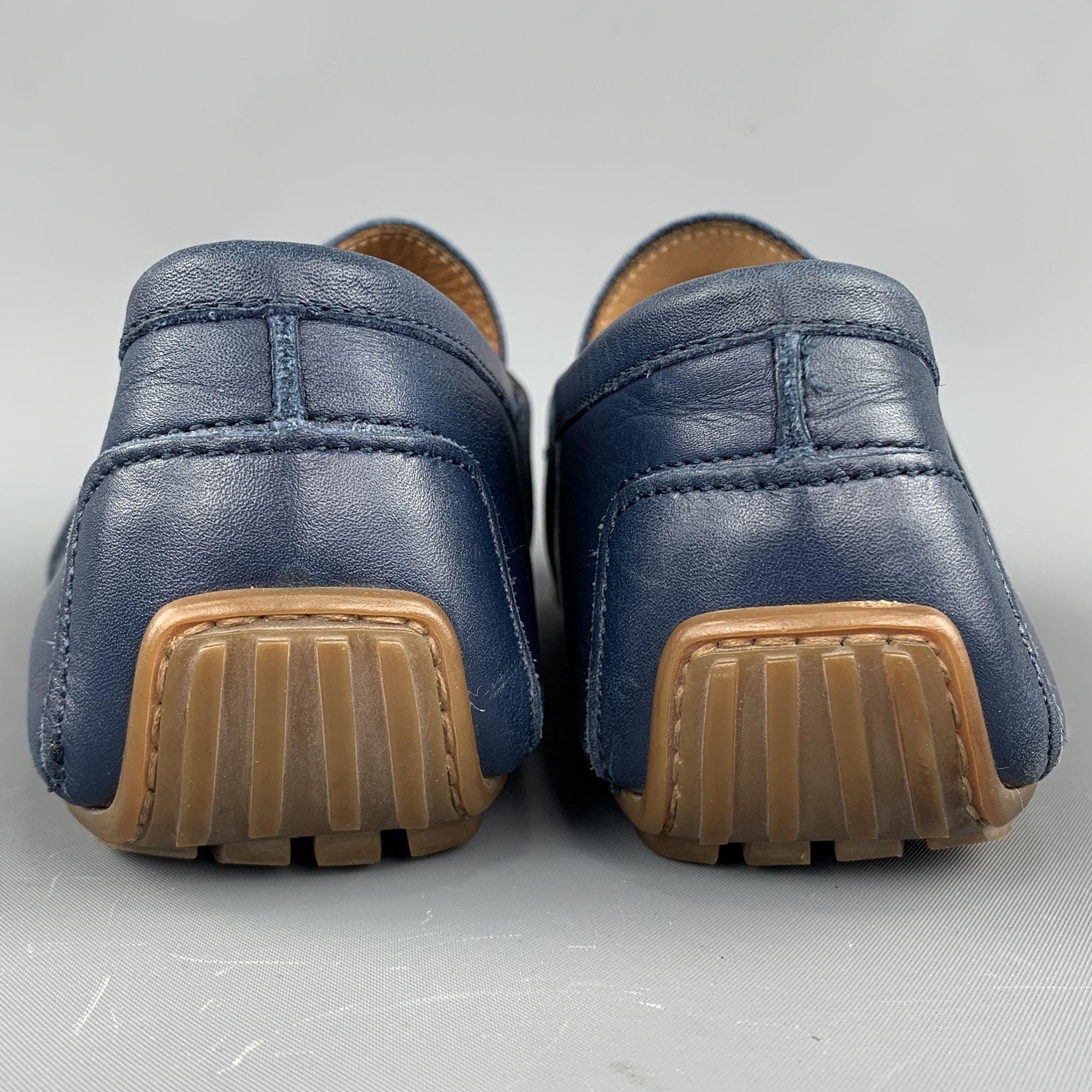 RALPH LAUREN Size 7.5 Navy Solid Leather Drivers Loafers For Sale 1