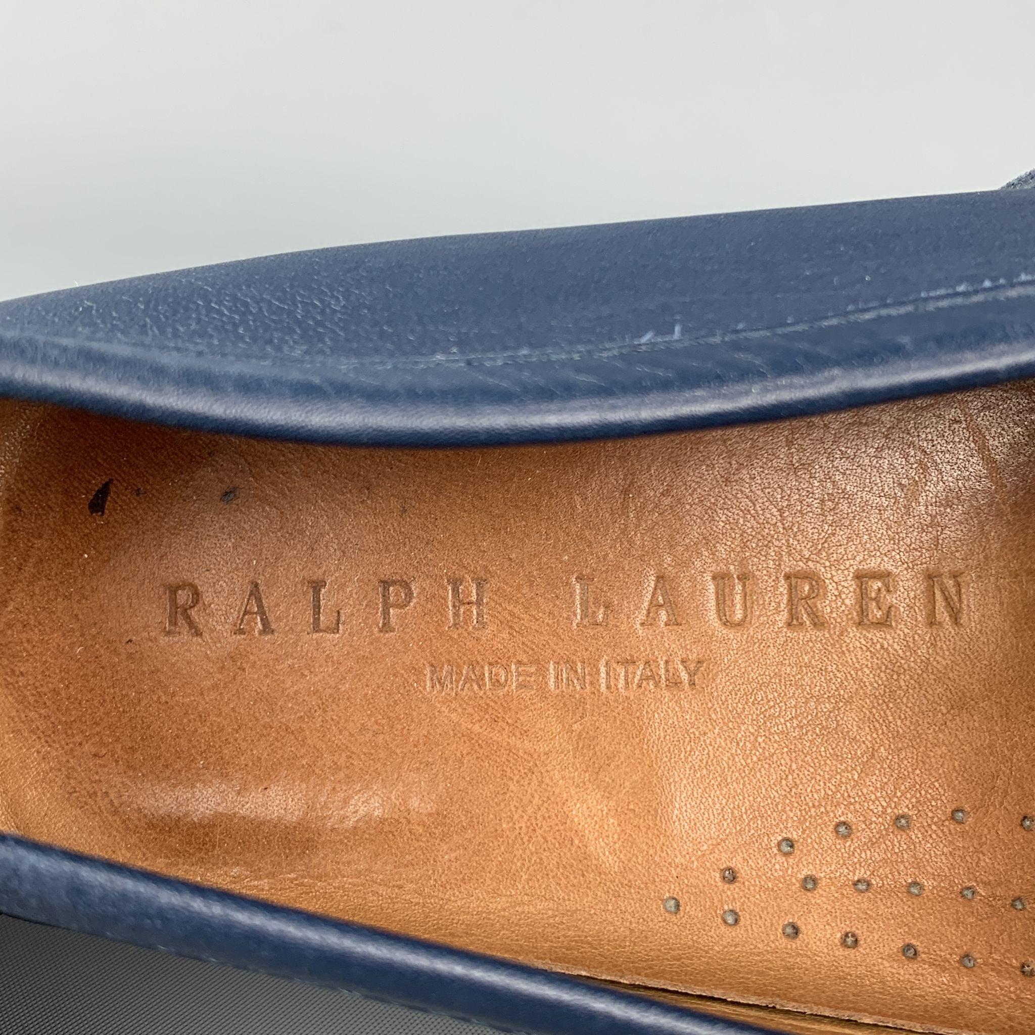 RALPH LAUREN Size 7.5 Navy Solid Leather Drivers Loafers For Sale 2
