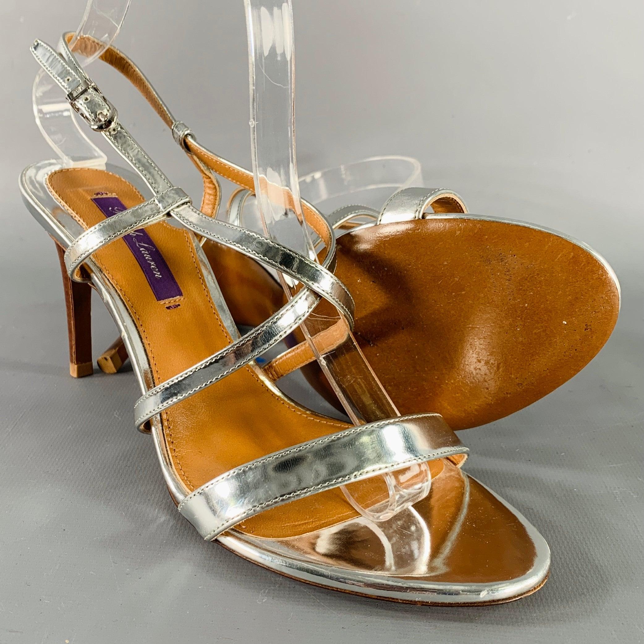 De las mujeres RALPH LAUREN Sandalias de tiras metálicas de charol plateado talla 7,5 en venta