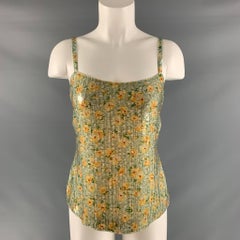 RALPH LAUREN Size 8 Aqua Yellow Silk Abstract floral Camisole Dress Top