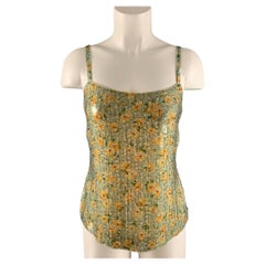 RALPH LAUREN Size 8 Aqua Yellow Silk Abstract floral Camisole Dress Top