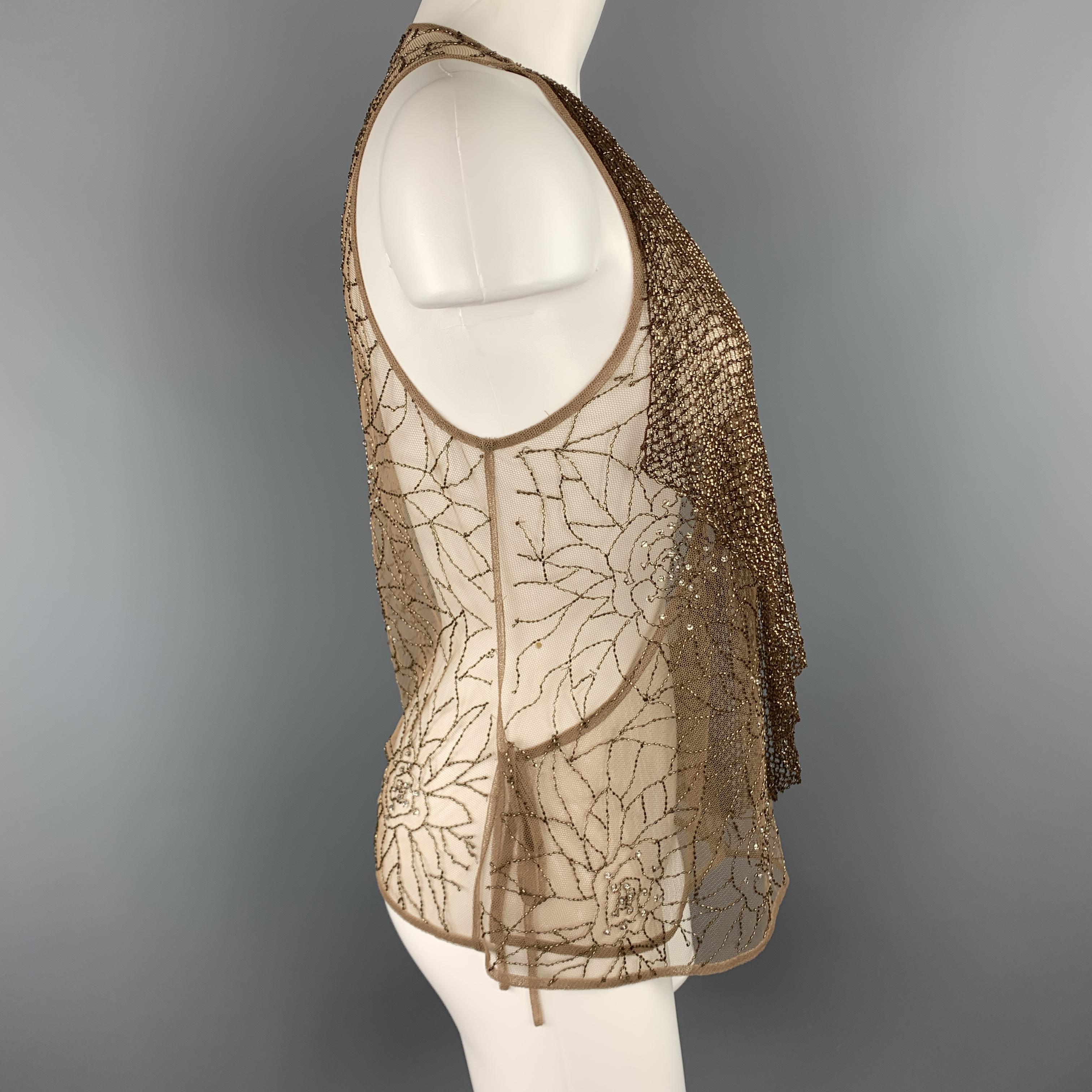 RALPH LAUREN Size 8 Beige Beaded Tulle Wrapped Top 2