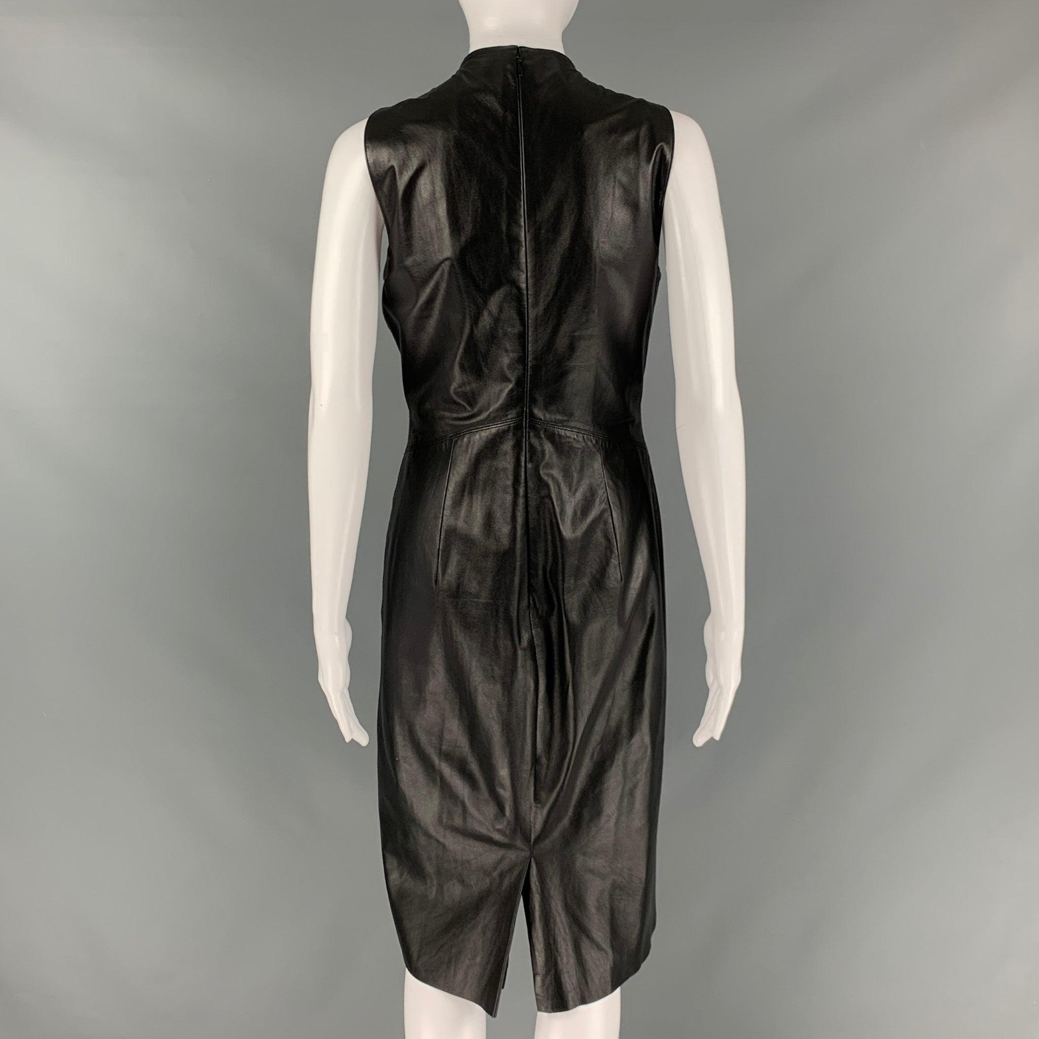 RALPH LAUREN Größe 8 Schwarzes ärmelloses Kleid aus Leder und Lammfell Damen im Angebot