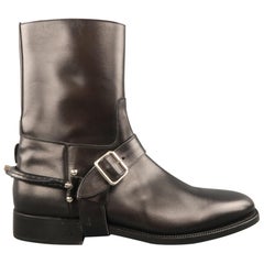 RALPH LAUREN Size 8 Black Leather Silver Pur Stirrup Harness Riding Boots
