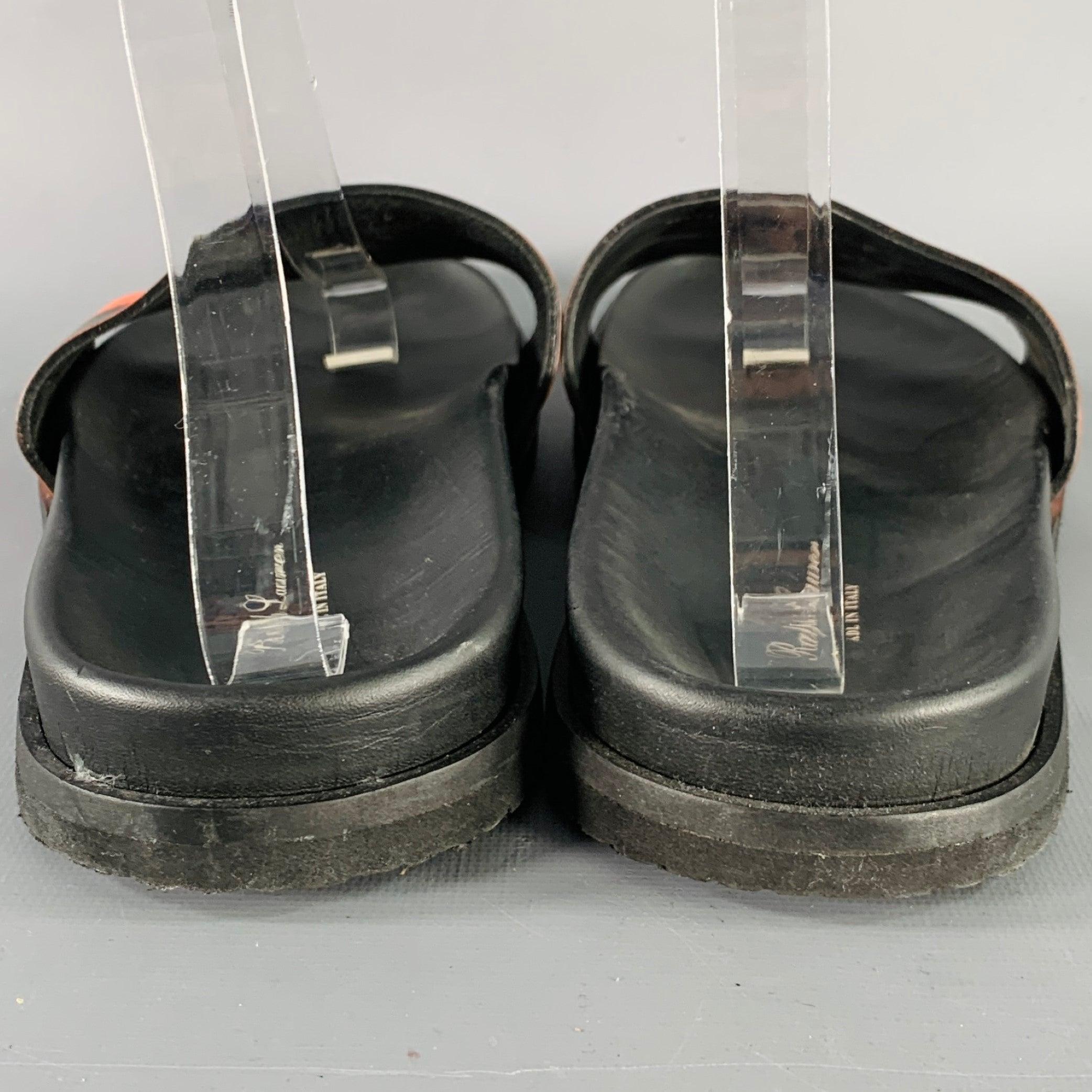 RALPH LAUREN Size 8 Black Orange Green Stripe Leather Slide Sandals In Good Condition In San Francisco, CA