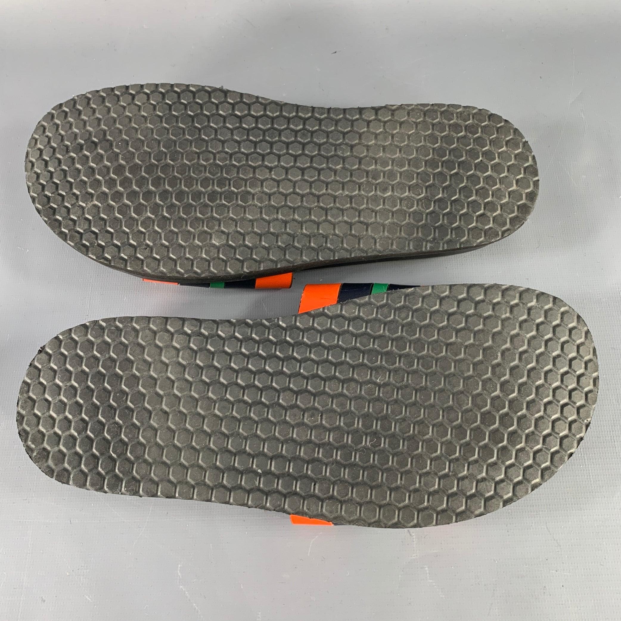 RALPH LAUREN Size 8 Black Orange Green Stripe Leather Slide Sandals 2