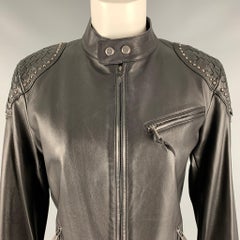 RALPH LAUREN Size 8 Black Studded Leather Zip Up Jacket