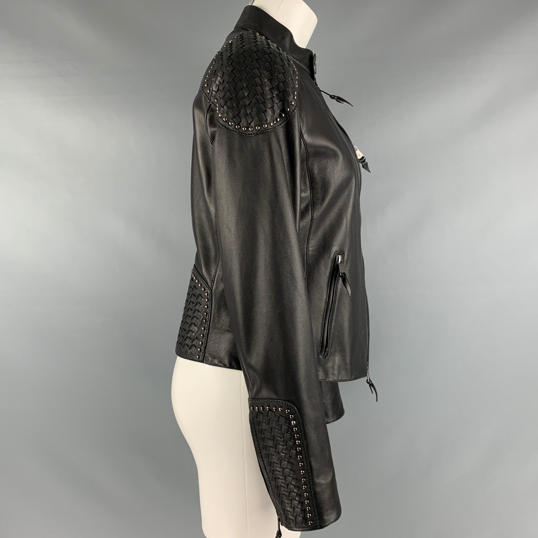 RALPH LAUREN Taille 8 Veste zippée en cuir noir clouté Bon état - En vente à San Francisco, CA