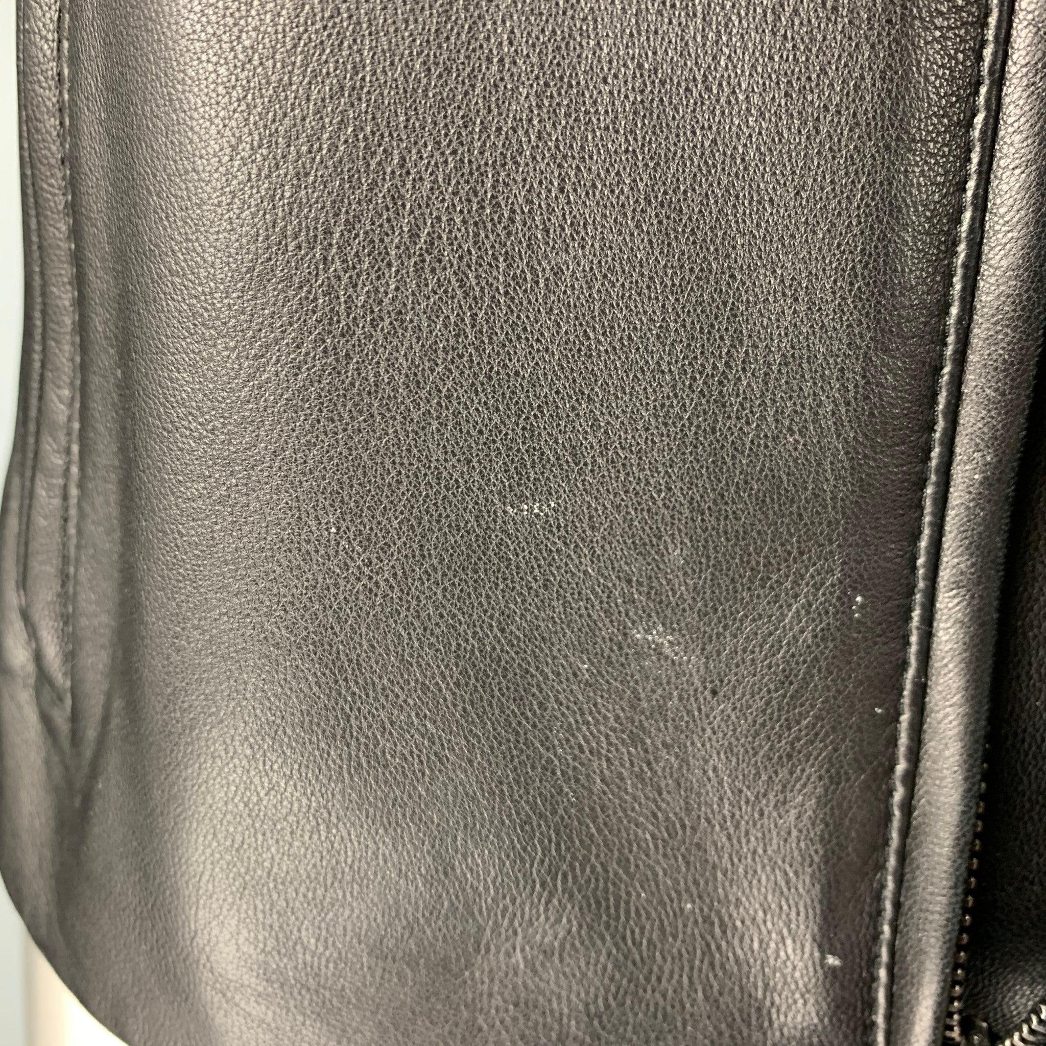 RALPH LAUREN Size 8 Black Studded Leather Zip Up Jacket For Sale 2