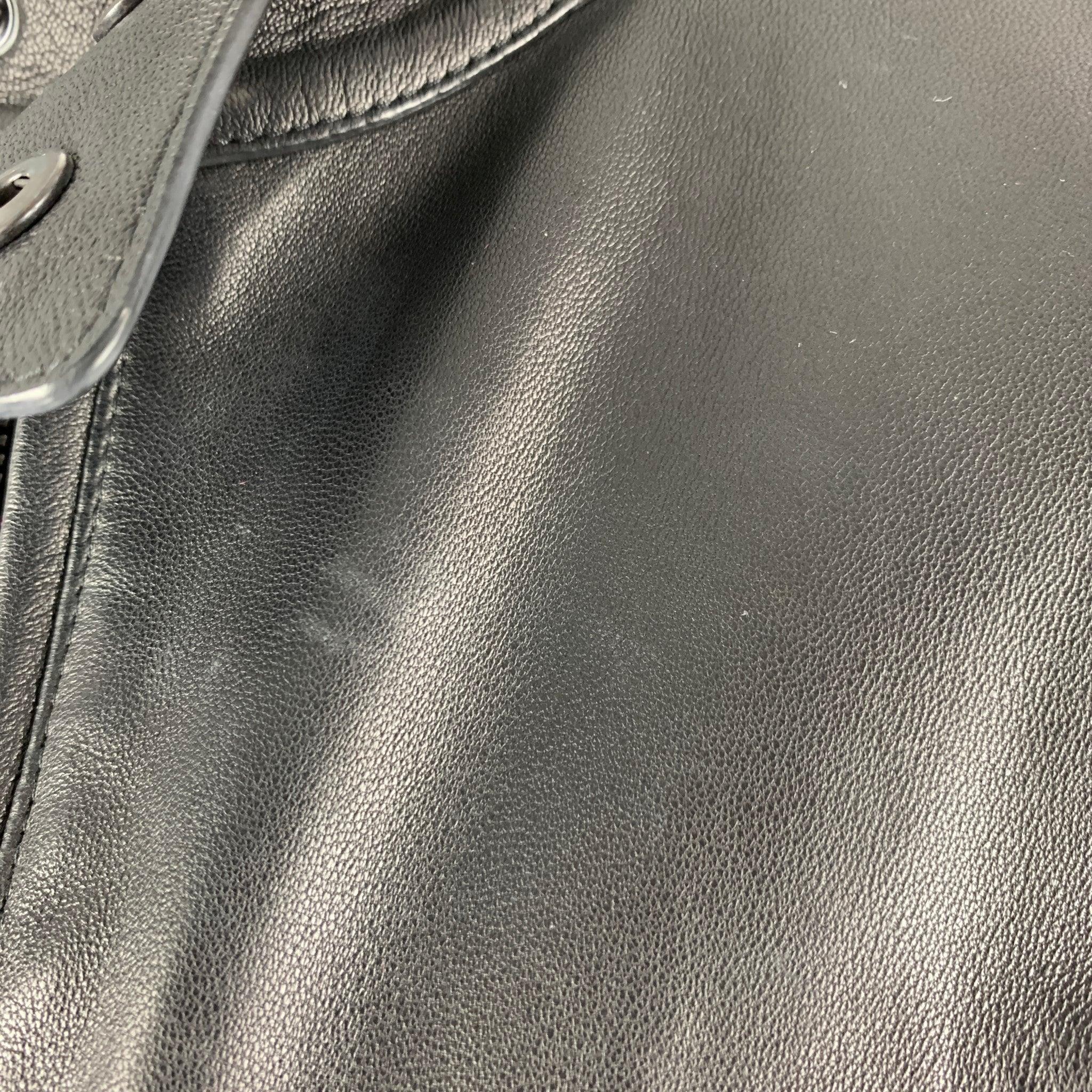 RALPH LAUREN Size 8 Black Studded Leather Zip Up Jacket For Sale 3