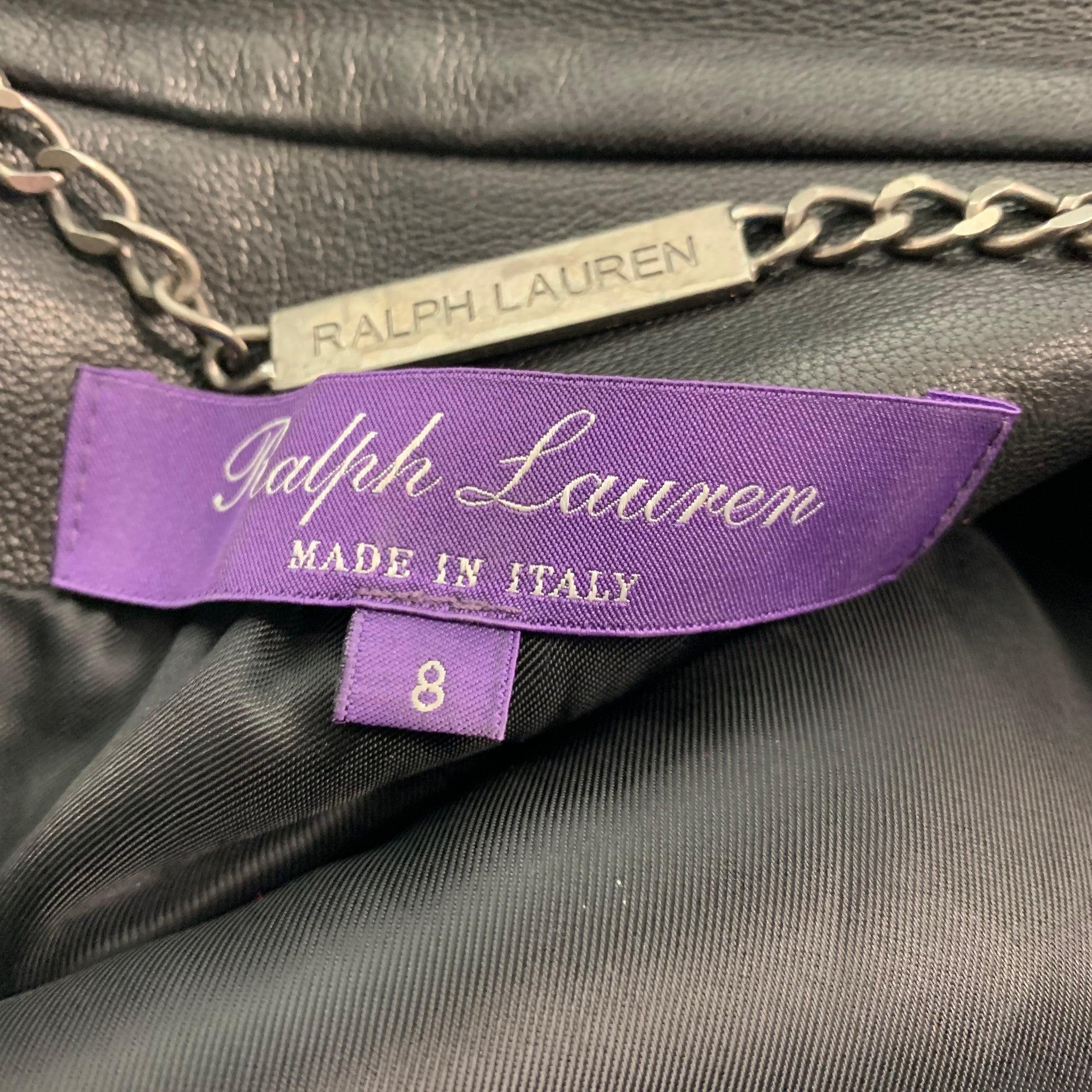 RALPH LAUREN Size 8 Black Studded Leather Zip Up Jacket For Sale 4