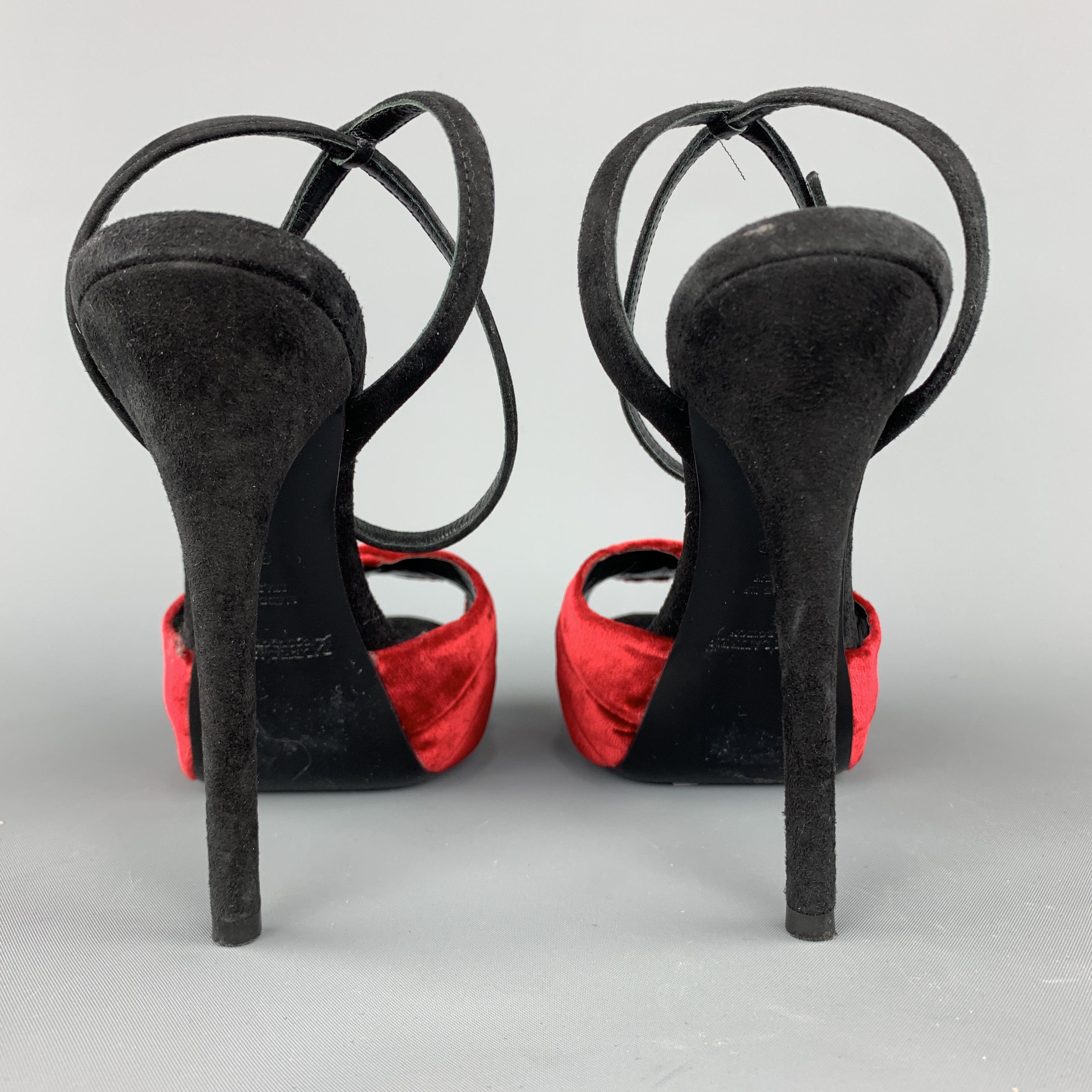 RALPH LAUREN Size 8 Black Suede Red Velvet Swirl Ankle Strap Sandals 2