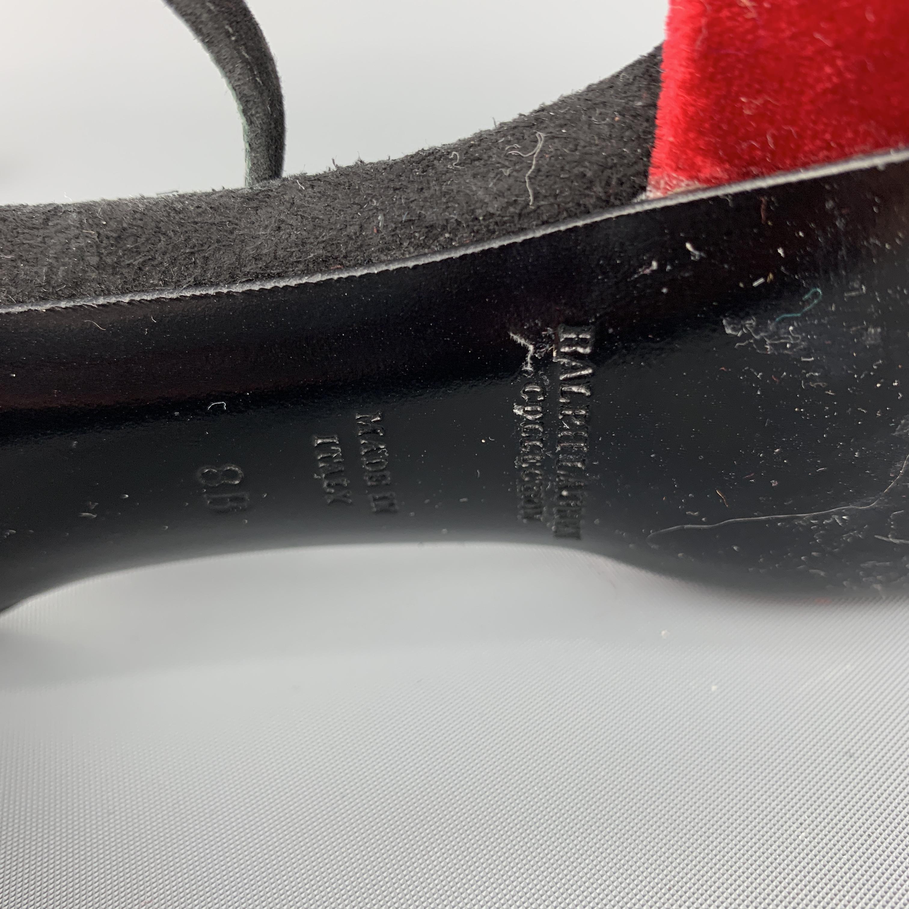 RALPH LAUREN Size 8 Black Suede Red Velvet Swirl Ankle Strap Sandals 3
