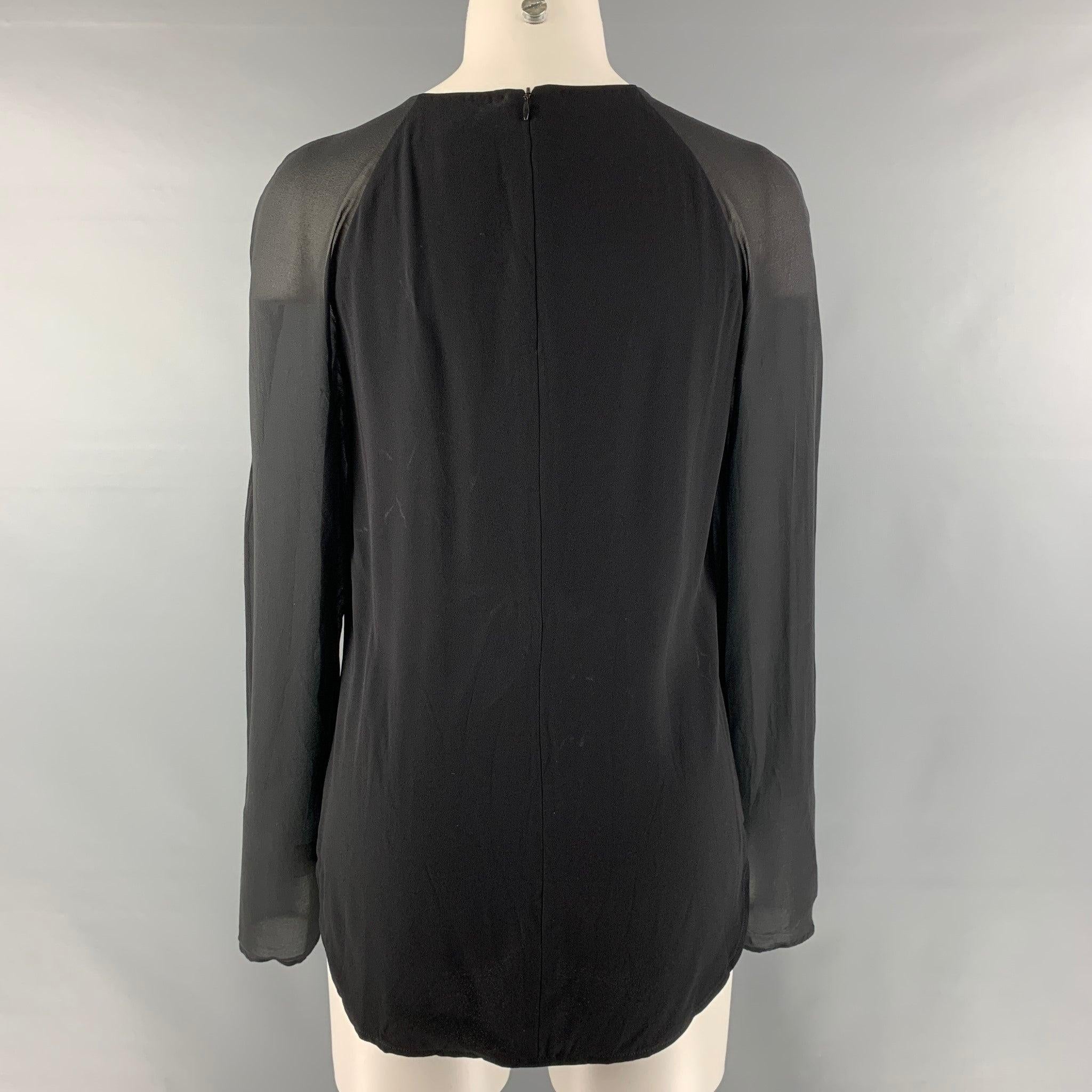 RALPH LAUREN Size 8 Black Viscose &  Acetate Solid Long Sleeve Blouse In Good Condition For Sale In San Francisco, CA