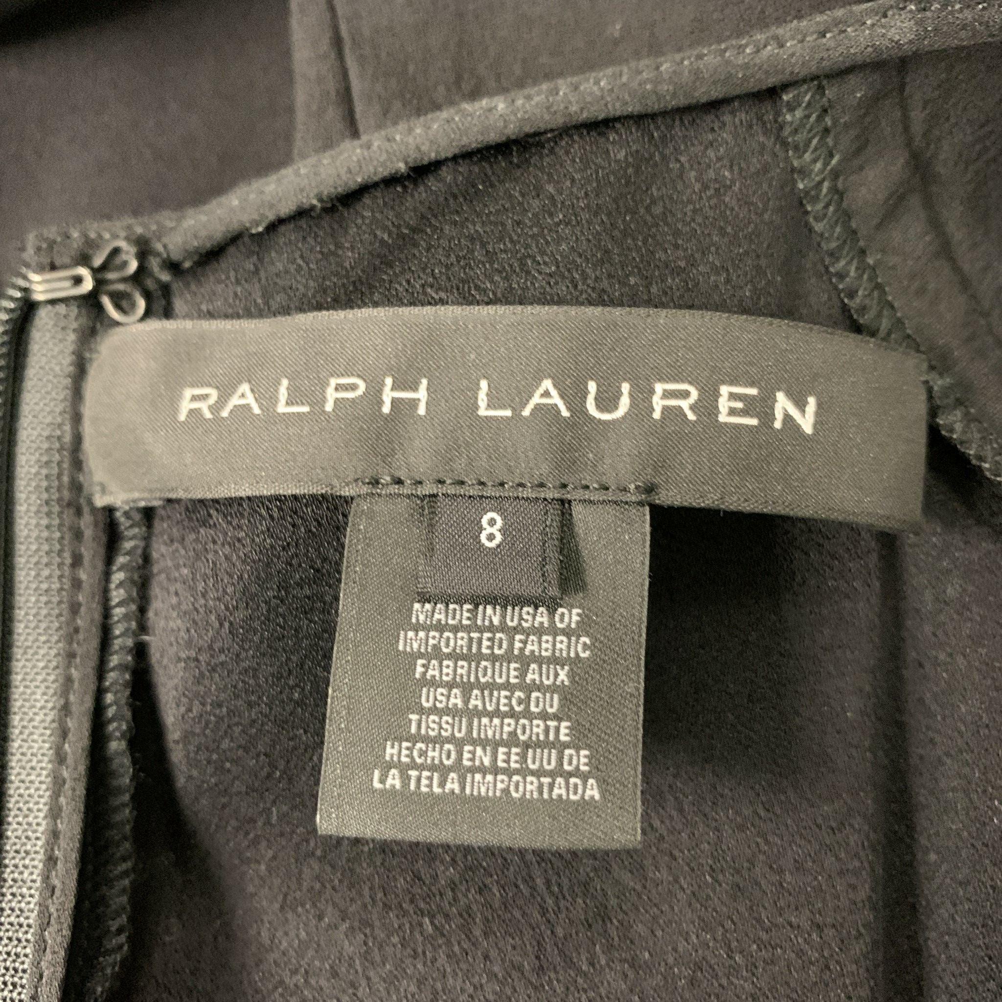 RALPH LAUREN Size 8 Black Viscose &  Acetate Solid Long Sleeve Blouse For Sale 3