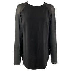 RALPH LAUREN Size 8 Black Viscose &  Acetate Solid Long Sleeve Blouse