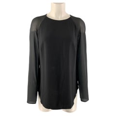 RALPH LAUREN Size 8 Black Viscose & Acetate Solid Long Sleeve Blouse