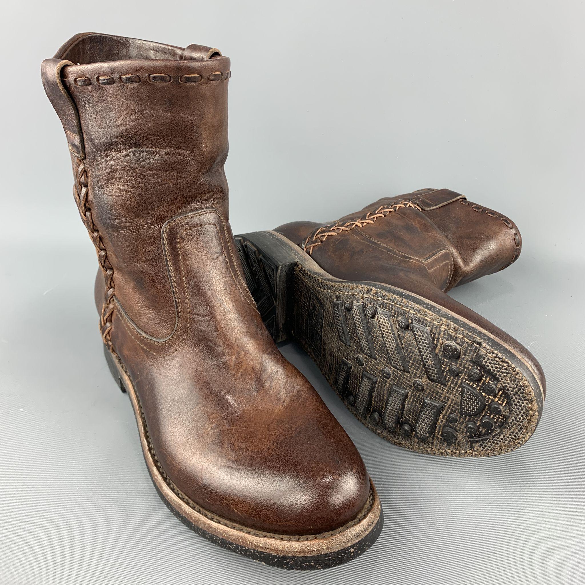 RALPH LAUREN Size 8 Brown Antique Leather Pull On Boots In Excellent Condition In San Francisco, CA