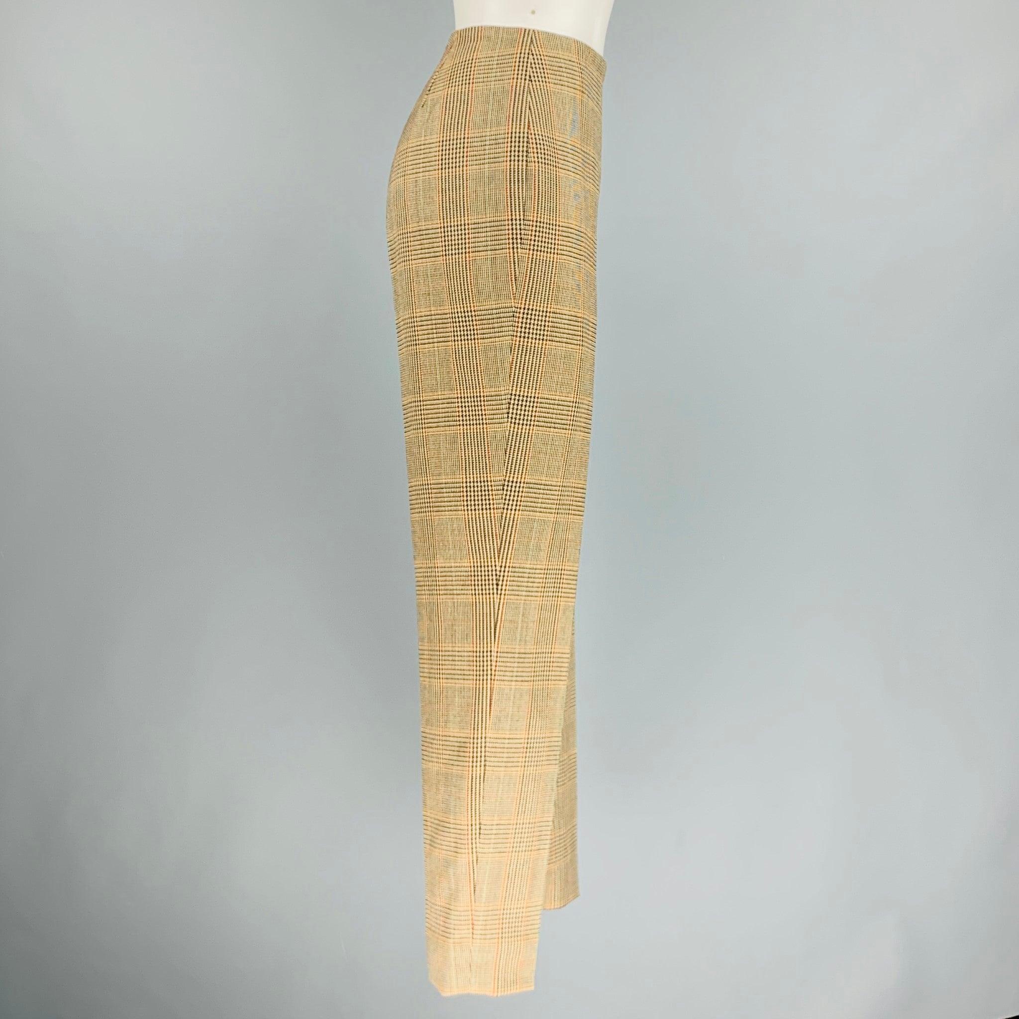 RALPH LAUREN COLLECTION dress pants in a brown and beige wool fabric featuring a glenplaid pattern, high waist, flat front style, narrow legs, and a side zip up closure. Made in USA.Excellent Pre-Owned Condition.  

Marked:   8 

Measurements: 
 