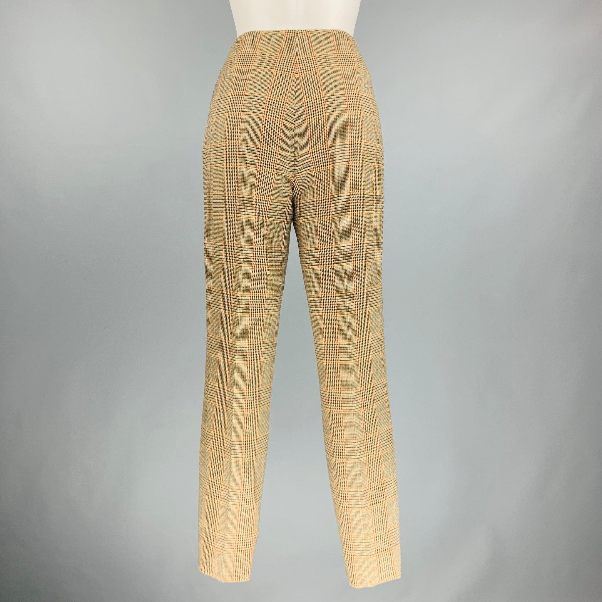 RALPH LAUREN Size 8 Brown Beige Wool Glen plaid Side Zipper Dress Pants In Excellent Condition For Sale In San Francisco, CA
