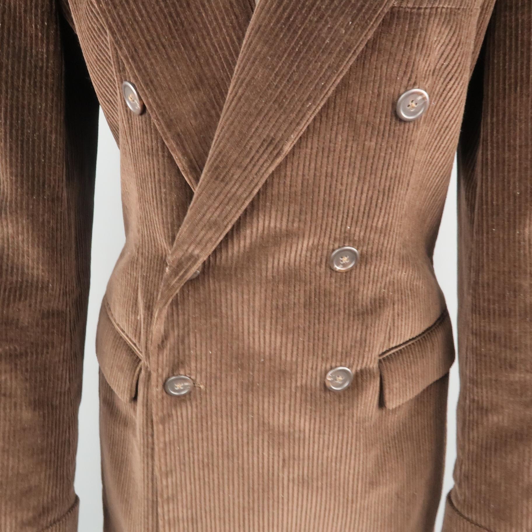 Black RALPH LAUREN Size 8 Brown Corduroy Double Breasted Peak Lapel Jacket