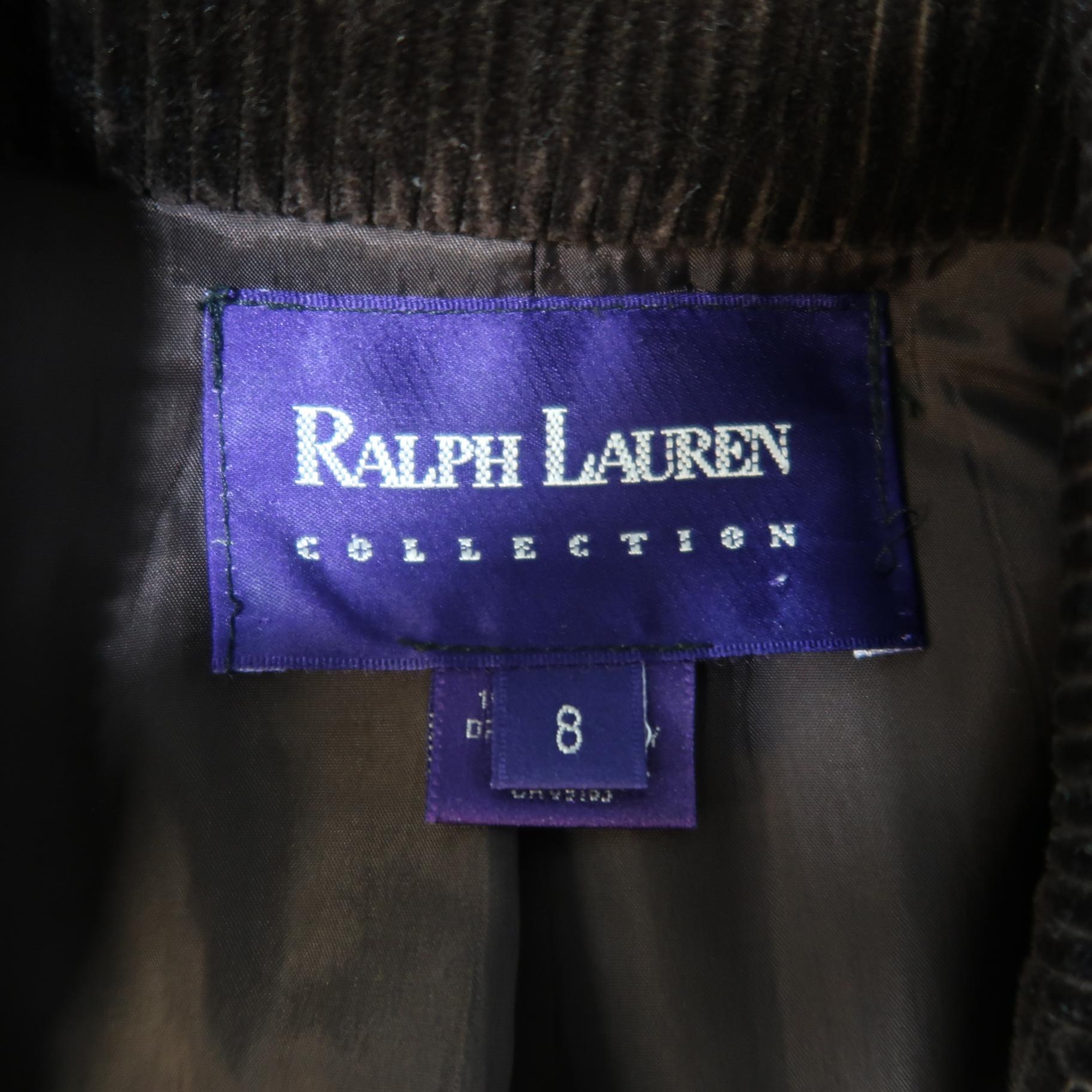 RALPH LAUREN Size 8 Brown Corduroy Double Breasted Peak Lapel Jacket 1