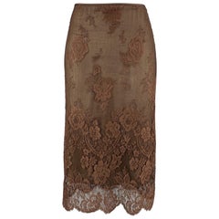 RALPH LAUREN Size 8 Brown Lace Overlay Midi Skirt