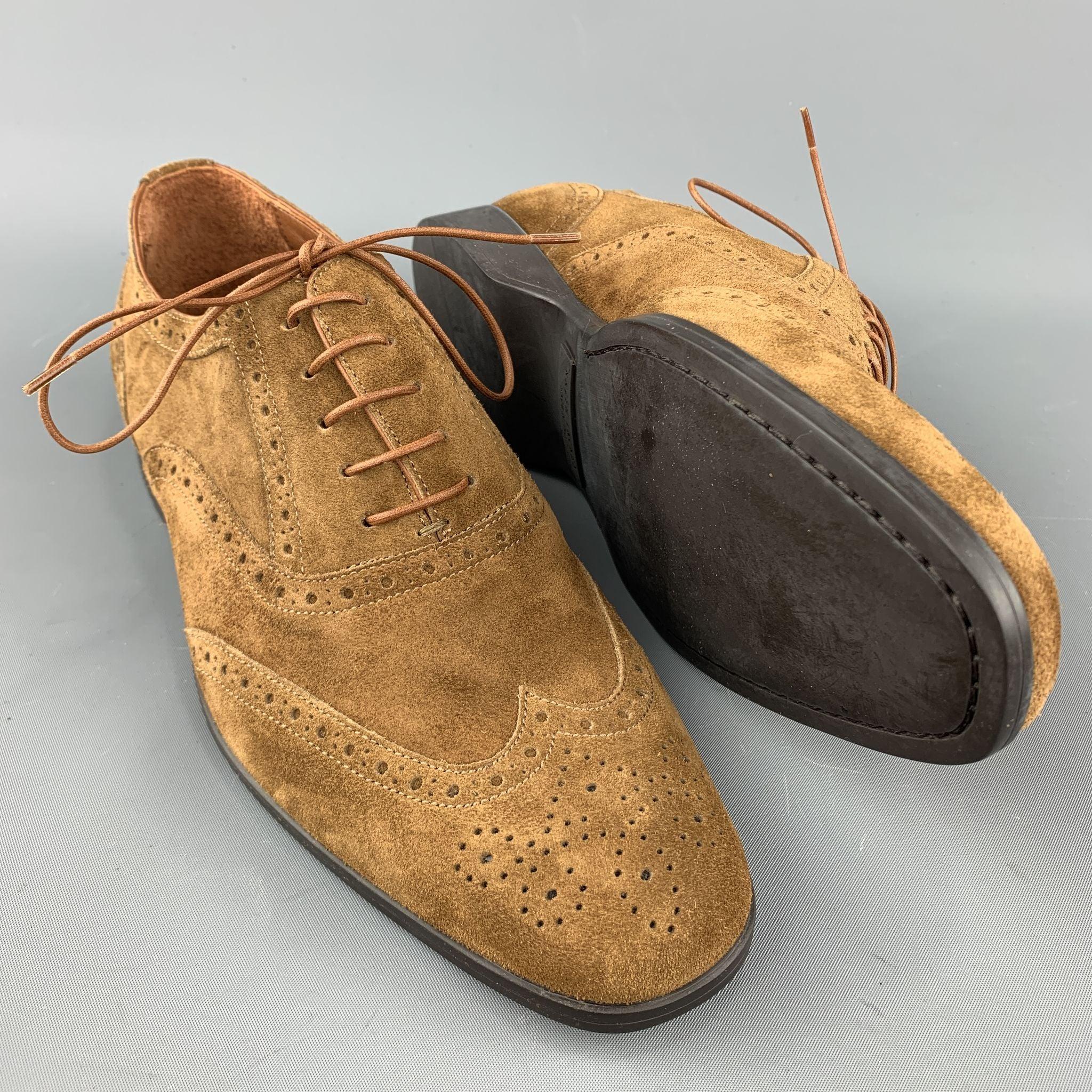 RALPH LAUREN Size 8 Brown Perforated Suede Wingtip Lace Up Shoes In Good Condition For Sale In San Francisco, CA