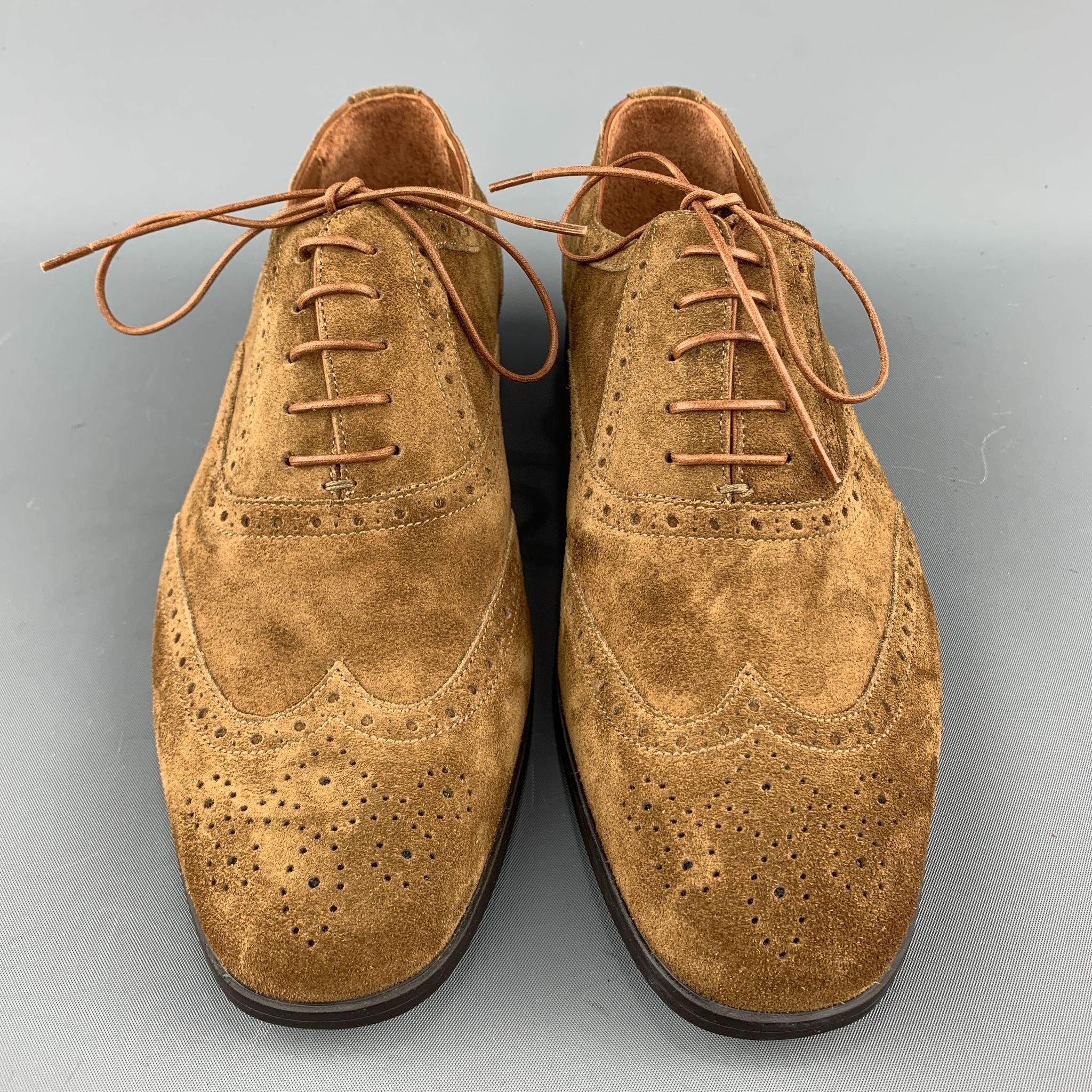 Men's RALPH LAUREN Size 8 Brown Perforated Suede Wingtip Lace Up Shoes For Sale