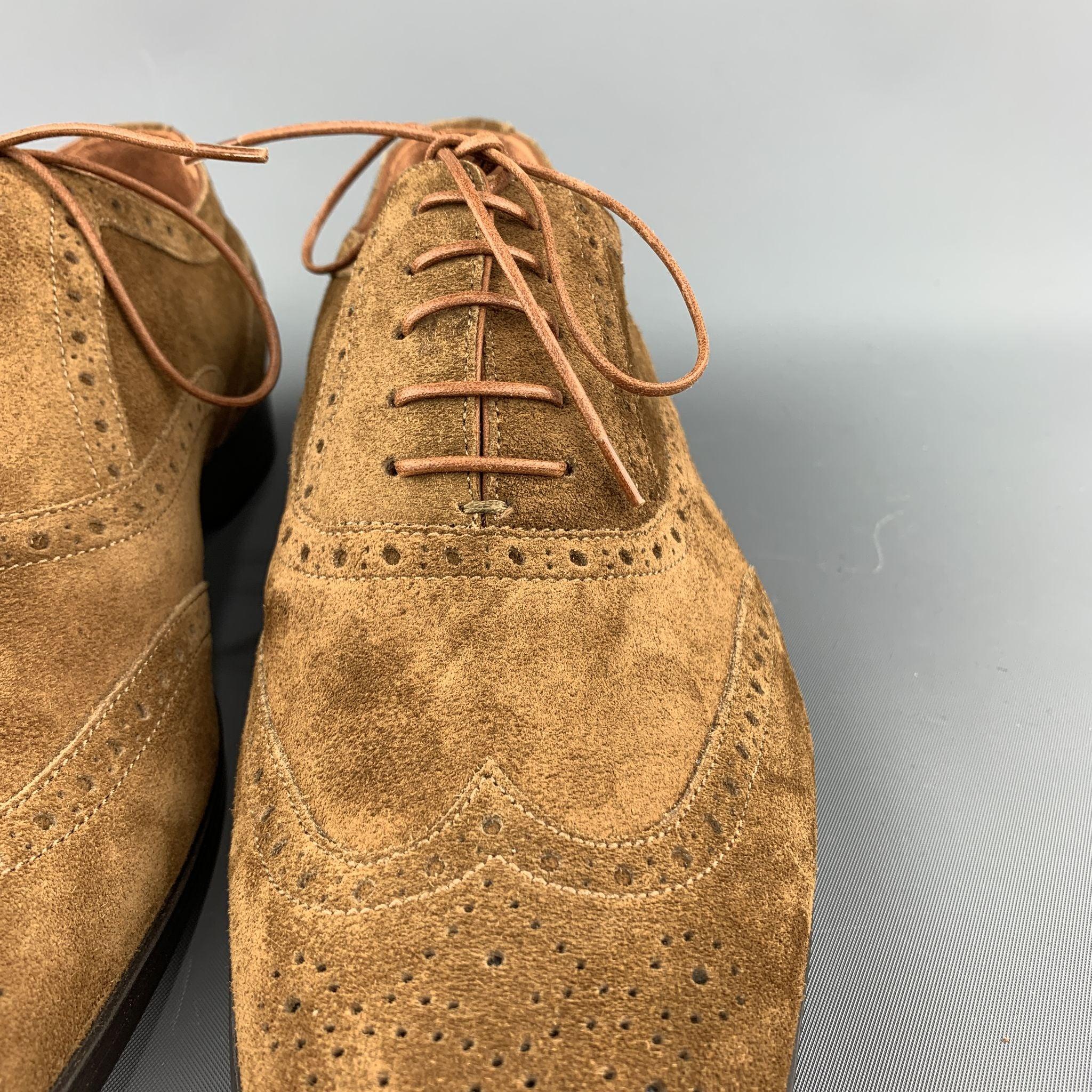 RALPH LAUREN Size 8 Brown Perforated Suede Wingtip Lace Up Shoes For Sale 1