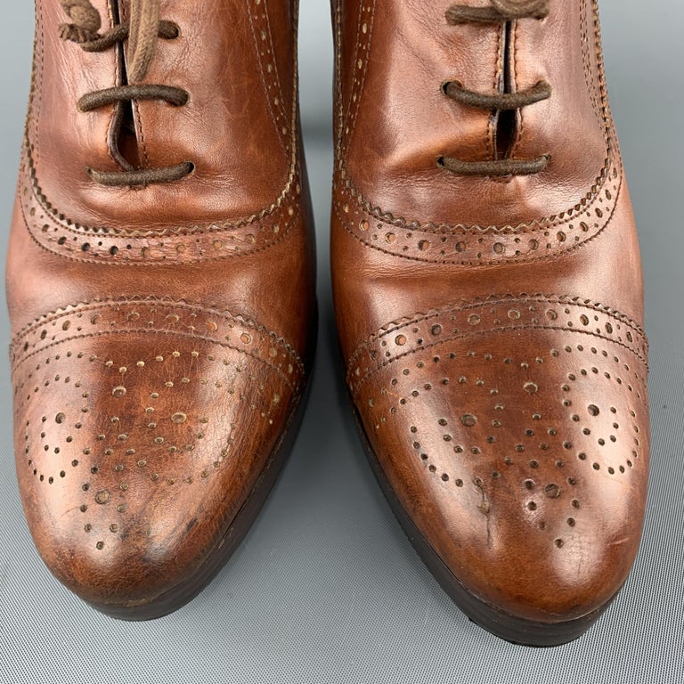 RALPH LAUREN Size 8 Brown Perorated Brogue Oxford Booties at 1stDibs