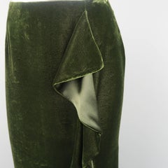Ralph Lauren Dark Green Silk Blend Velvet Ruffle Skirt