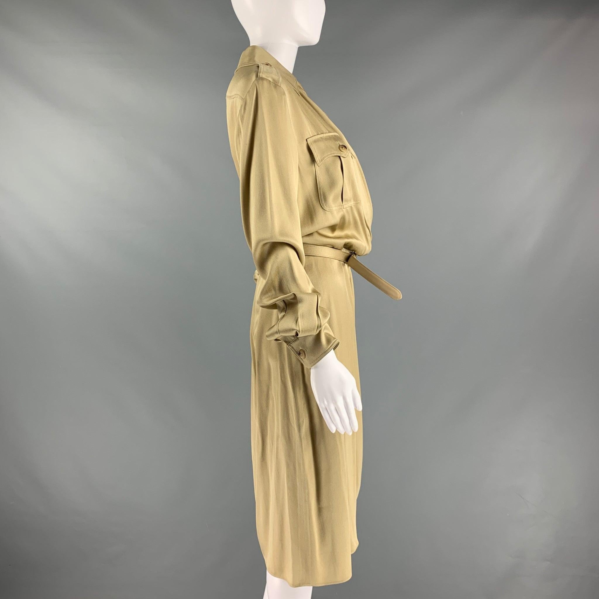 RALPH LAUREN Size 8 Gold Viscose  Acetate Faux wrap Dress In Good Condition For Sale In San Francisco, CA