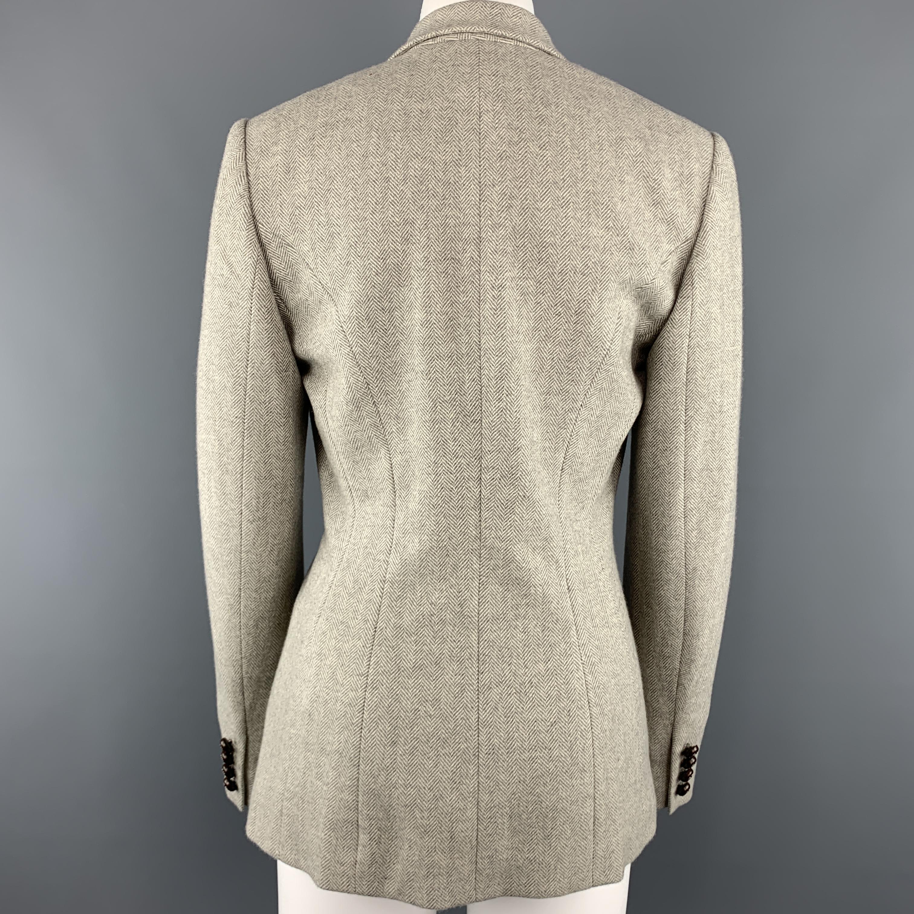 Women's RALPH LAUREN Size 8 Gray Herringbone Wool Single Button Blazer