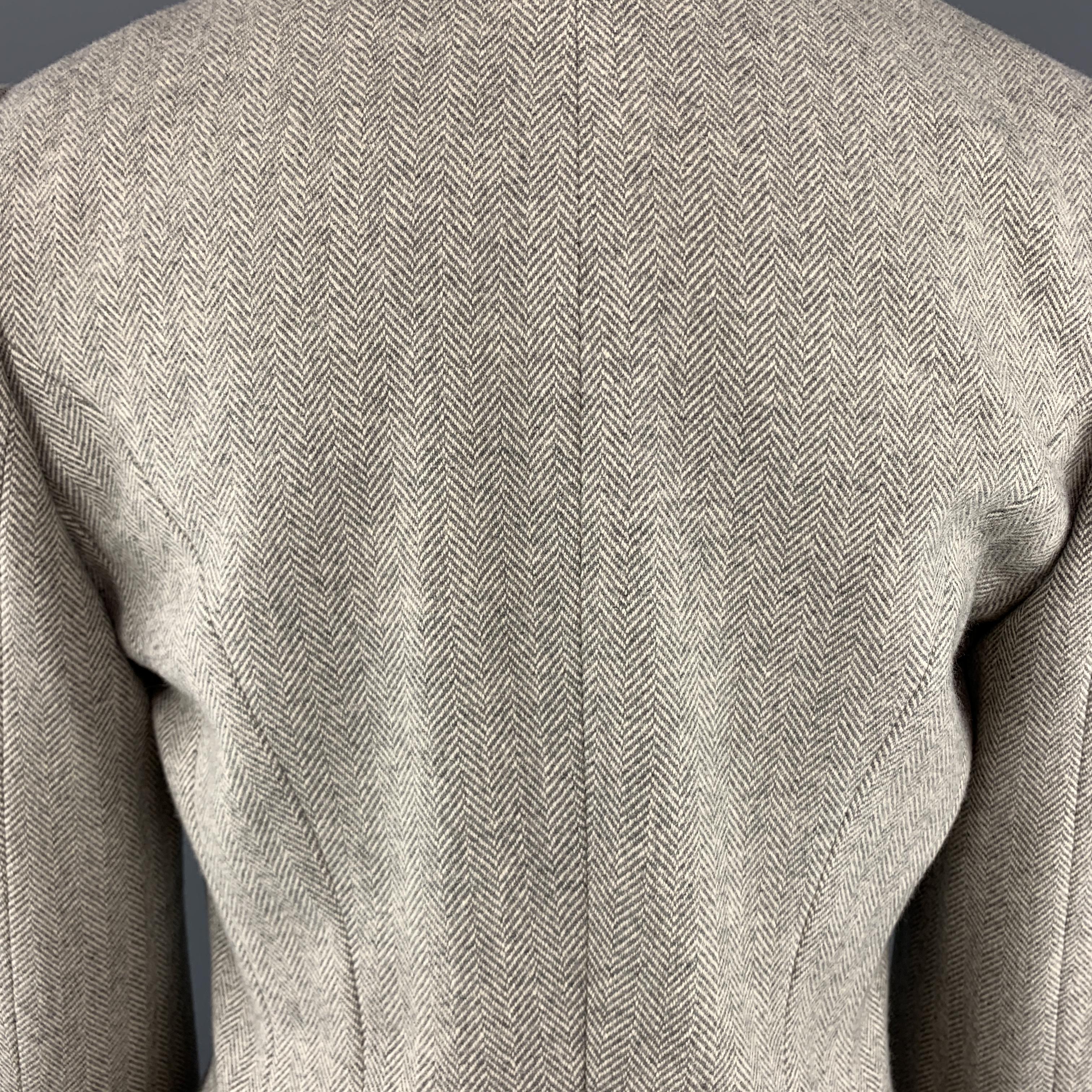 RALPH LAUREN Size 8 Gray Herringbone Wool Single Button Blazer 1