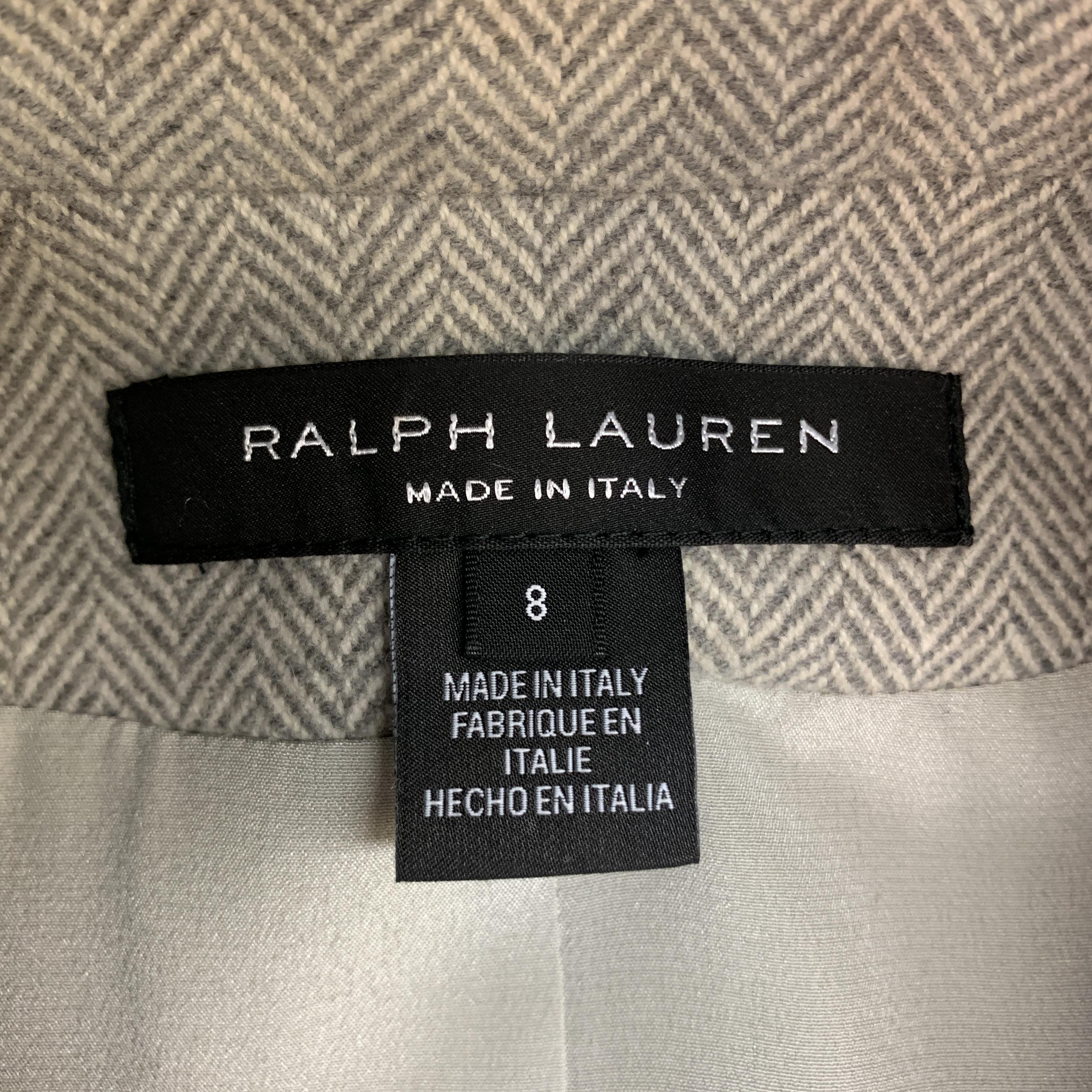 RALPH LAUREN Size 8 Gray Herringbone Wool Single Button Blazer 2