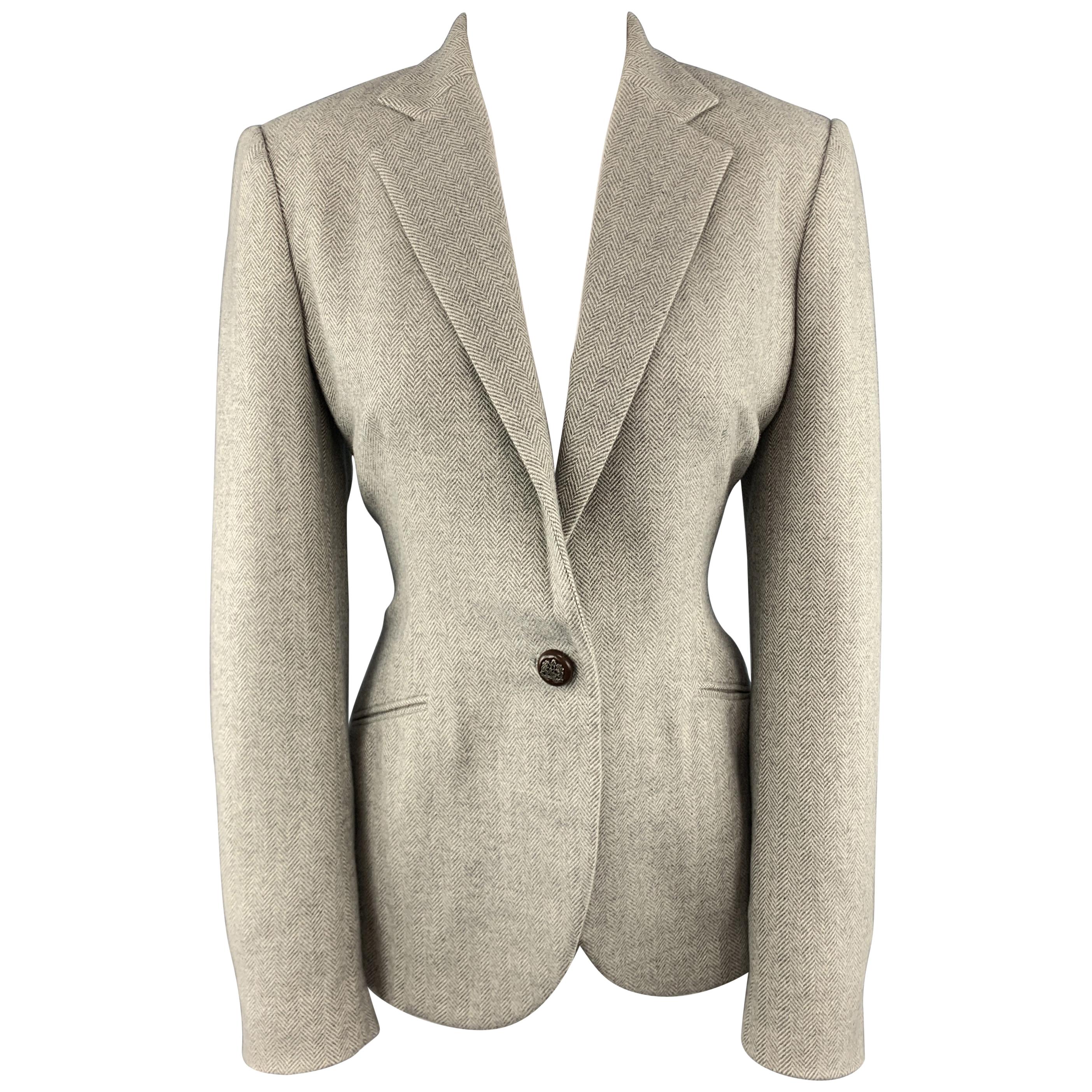 RALPH LAUREN Size 8 Gray Herringbone Wool Single Button Blazer