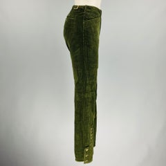 RALPH LAUREN Size 8 Green Olive Cotton Elastane Patchwork Suede Casual Pants