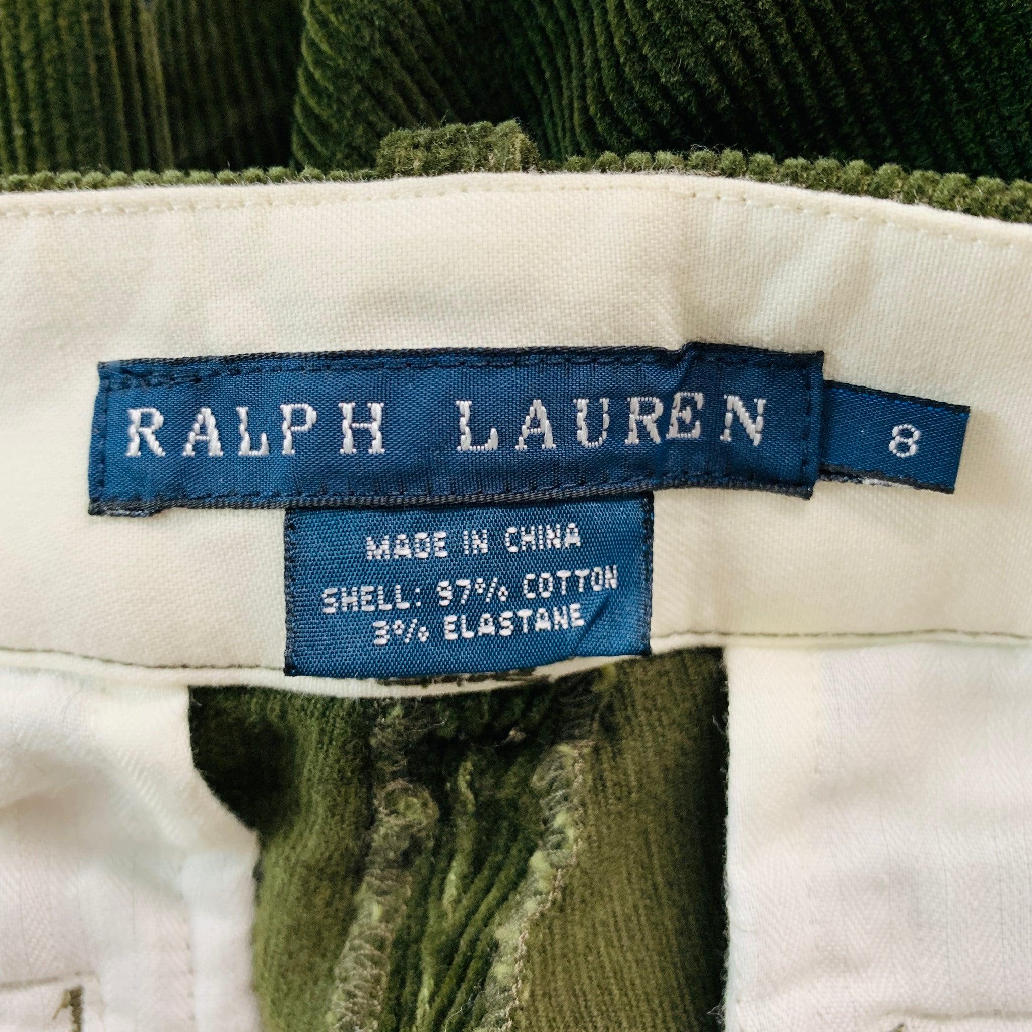 Women's RALPH LAUREN Size 8 Green Olive Cotton Elastane Patchwork Suede Casual Pants For Sale