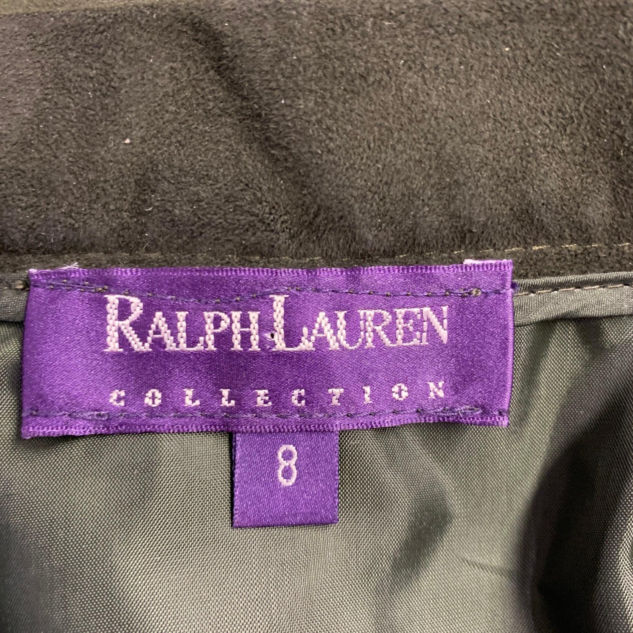 Donna RALPH LAUREN Gonna sotto il ginocchio in pelle scamosciata verde taglia 8 in vendita
