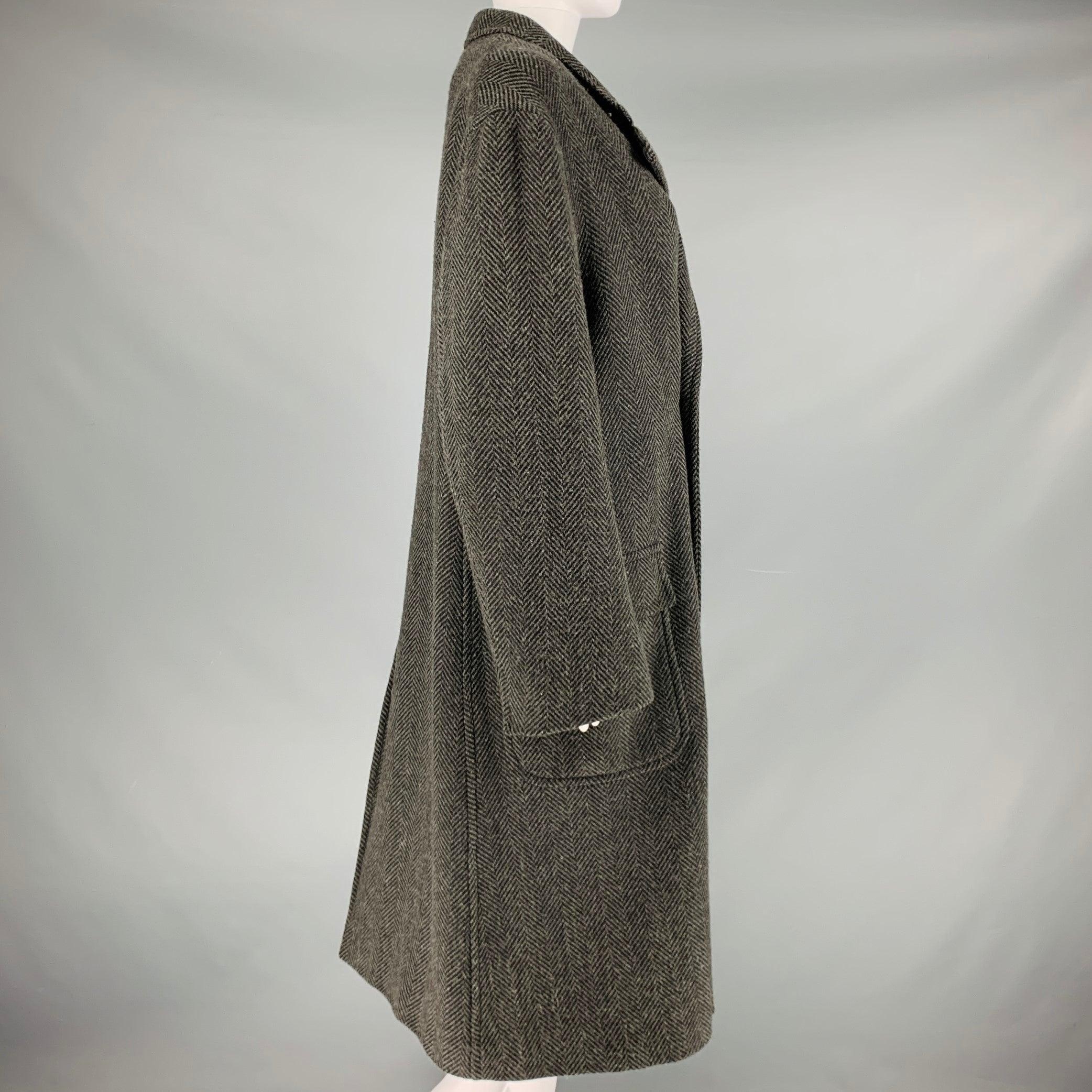 Women's RALPH LAUREN Size 8 Grey Black Wool Herringbone Double Breasted Coat For Sale