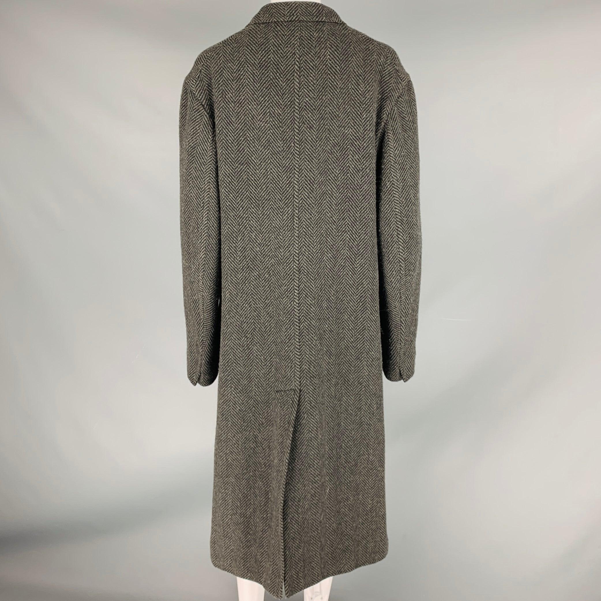 RALPH LAUREN Size 8 Grey Black Wool Herringbone Double Breasted Coat For Sale 1