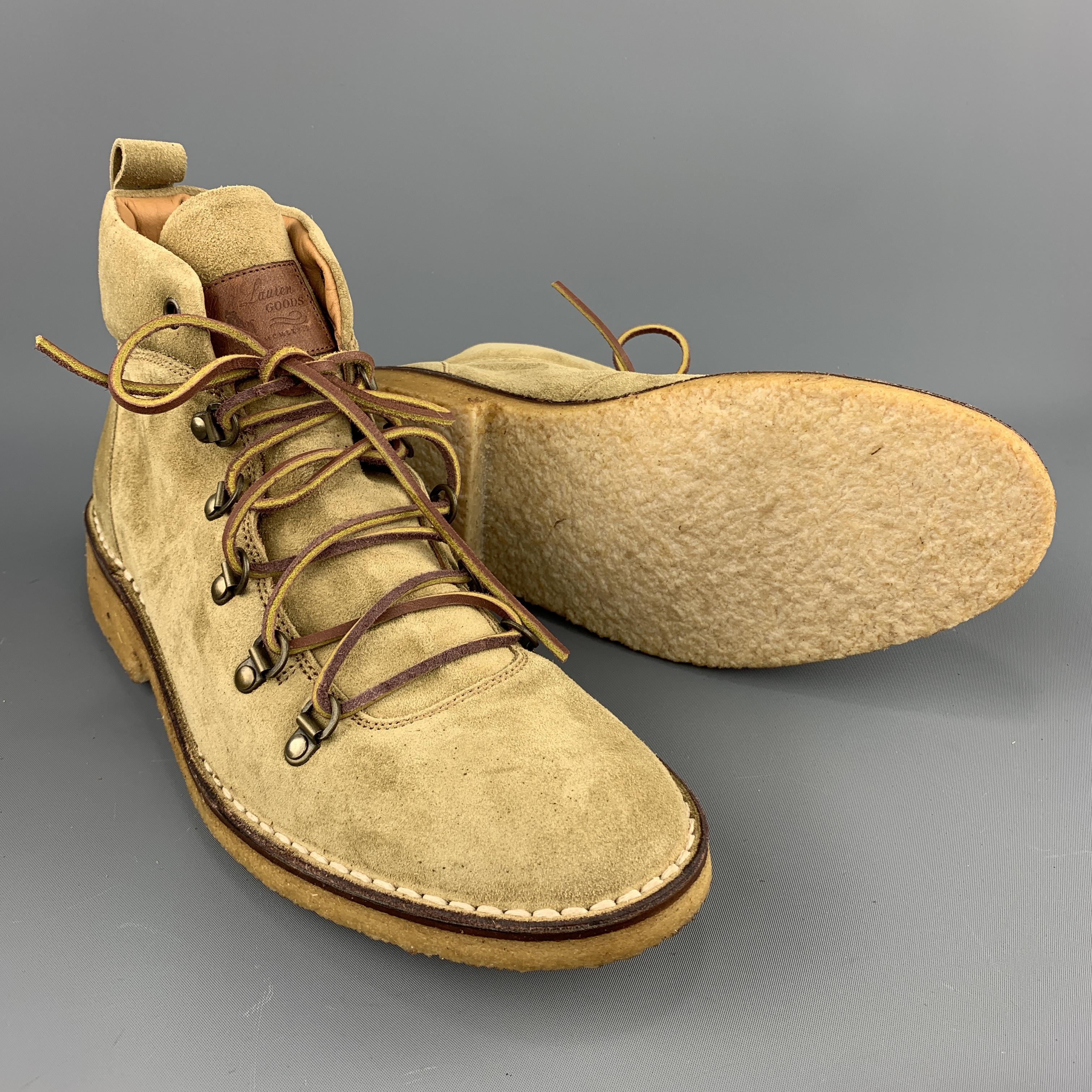 RALPH LAUREN Size 8 Khaki Suede Lace Up Crepe Sole Boots In Excellent Condition In San Francisco, CA