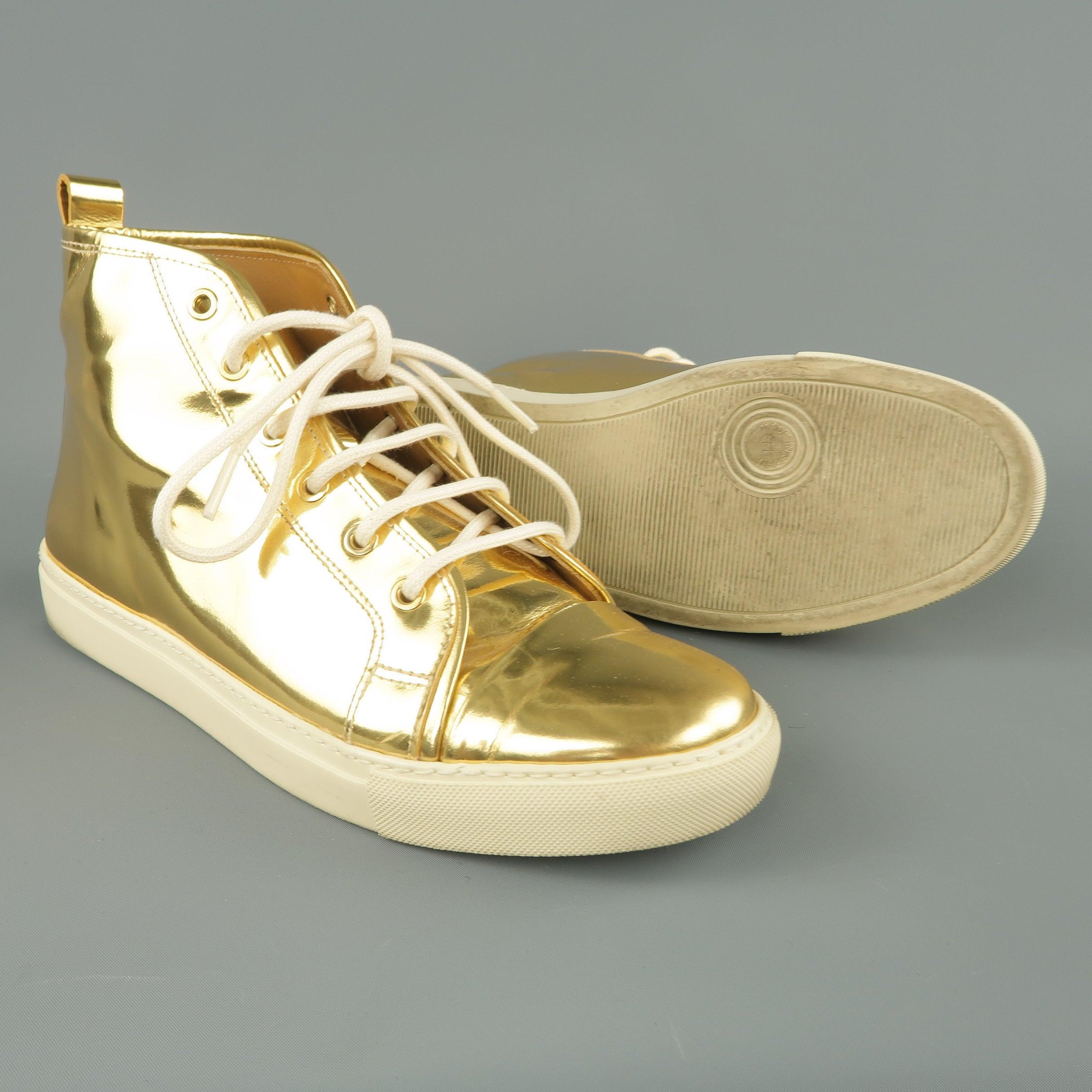 RALPH LAUREN Size 8 Metallic Gold Leather Silvana High Top Sneakers In Good Condition For Sale In San Francisco, CA