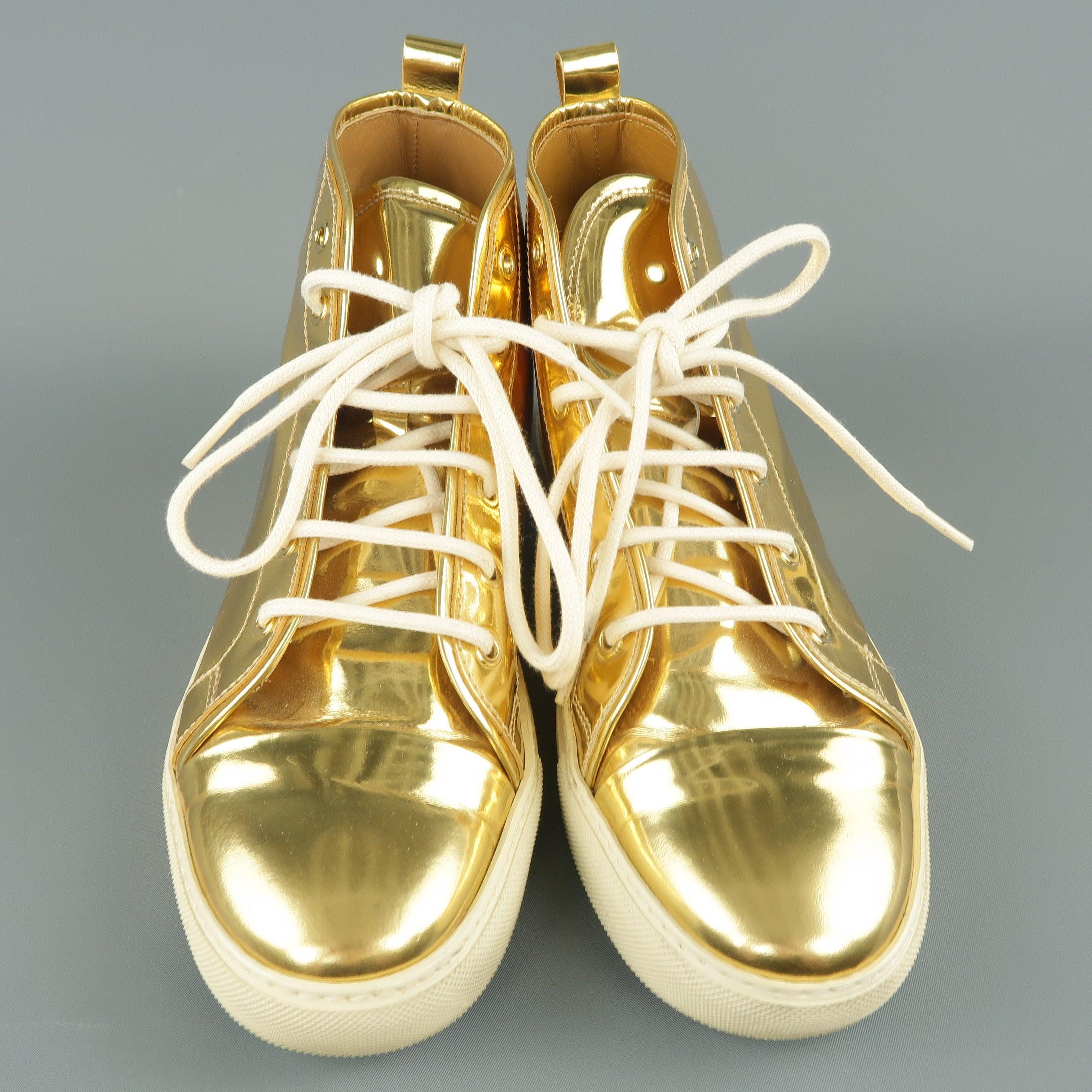 Men's RALPH LAUREN Size 8 Metallic Gold Leather Silvana High Top Sneakers For Sale