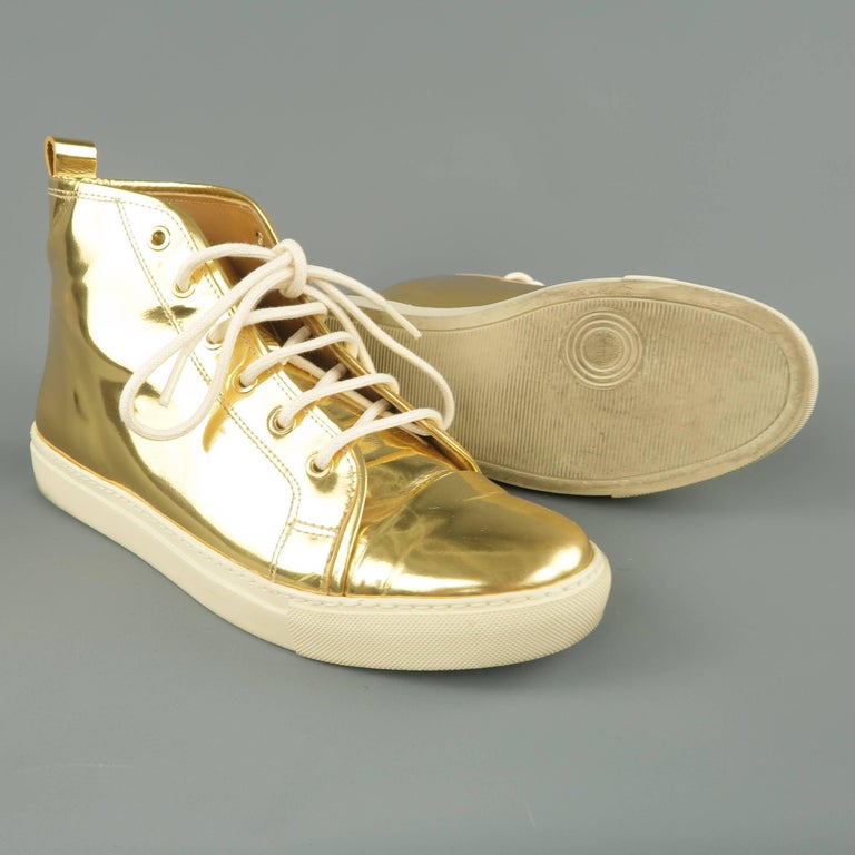 RALPH LAUREN Size 8 Metallic Gold Leather Silvana High Top Sneakers For ...