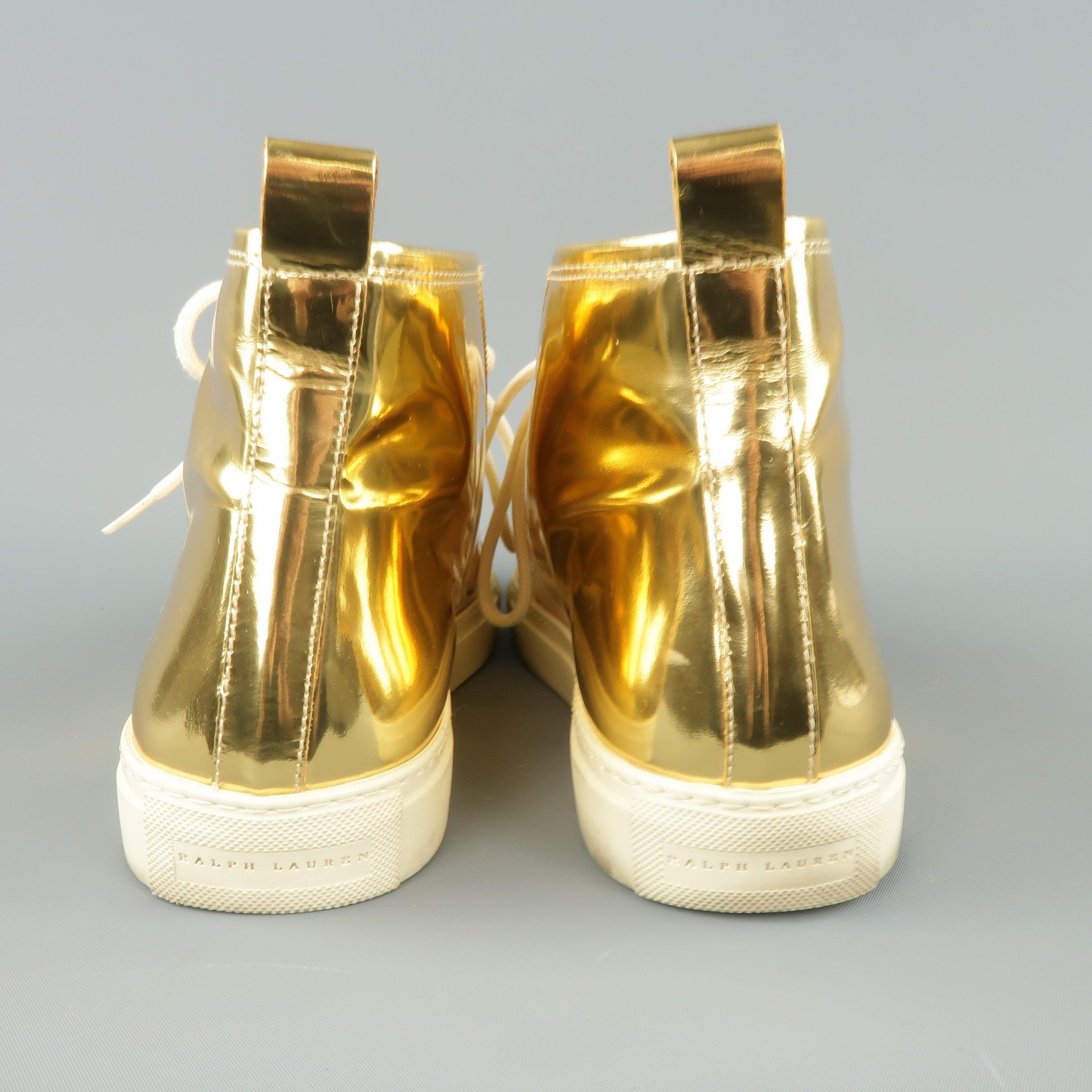 RALPH LAUREN Size 8 Metallic Gold Leather Silvana High Top Sneakers For Sale 1