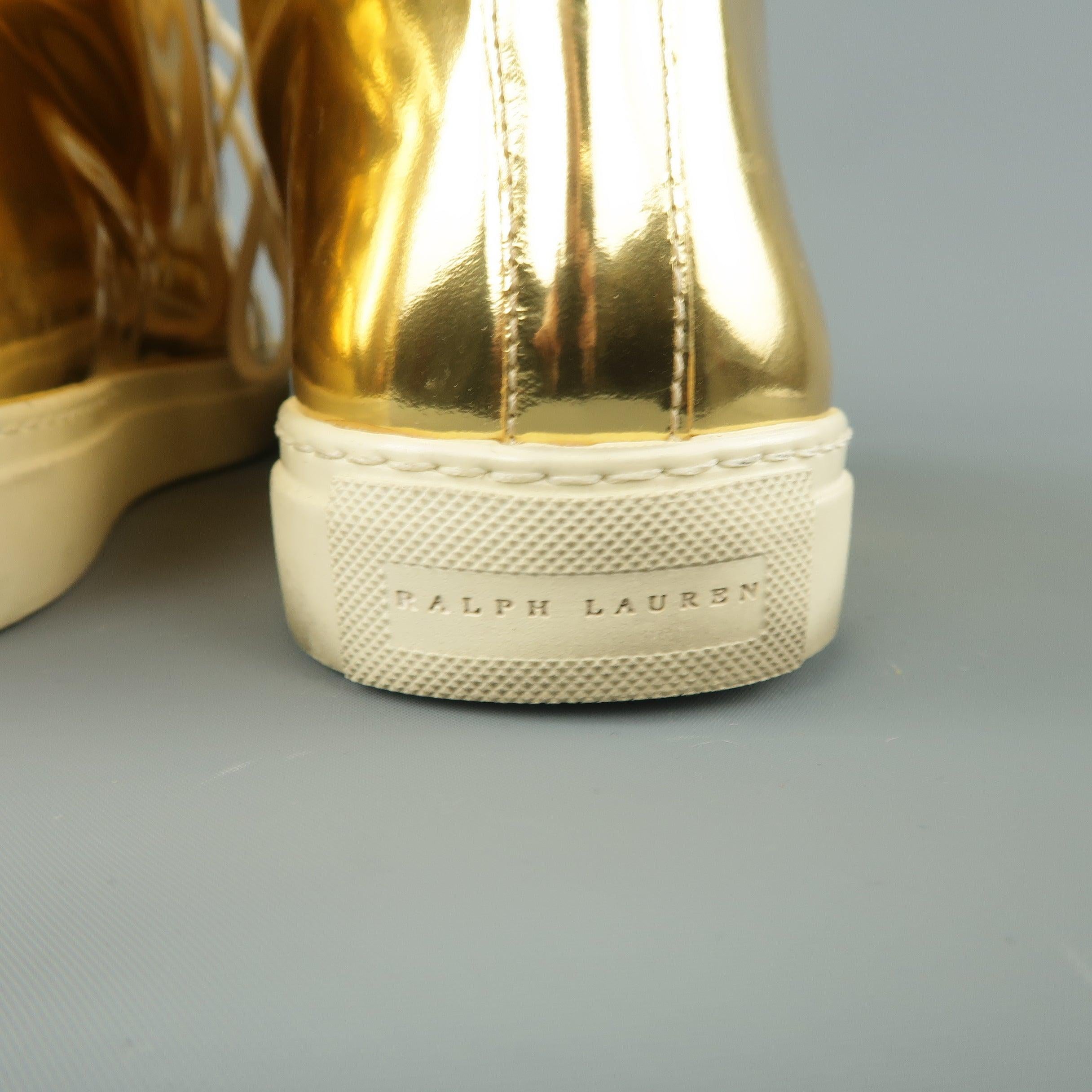 RALPH LAUREN Size 8 Metallic Gold Leather Silvana High Top Sneakers For Sale 2